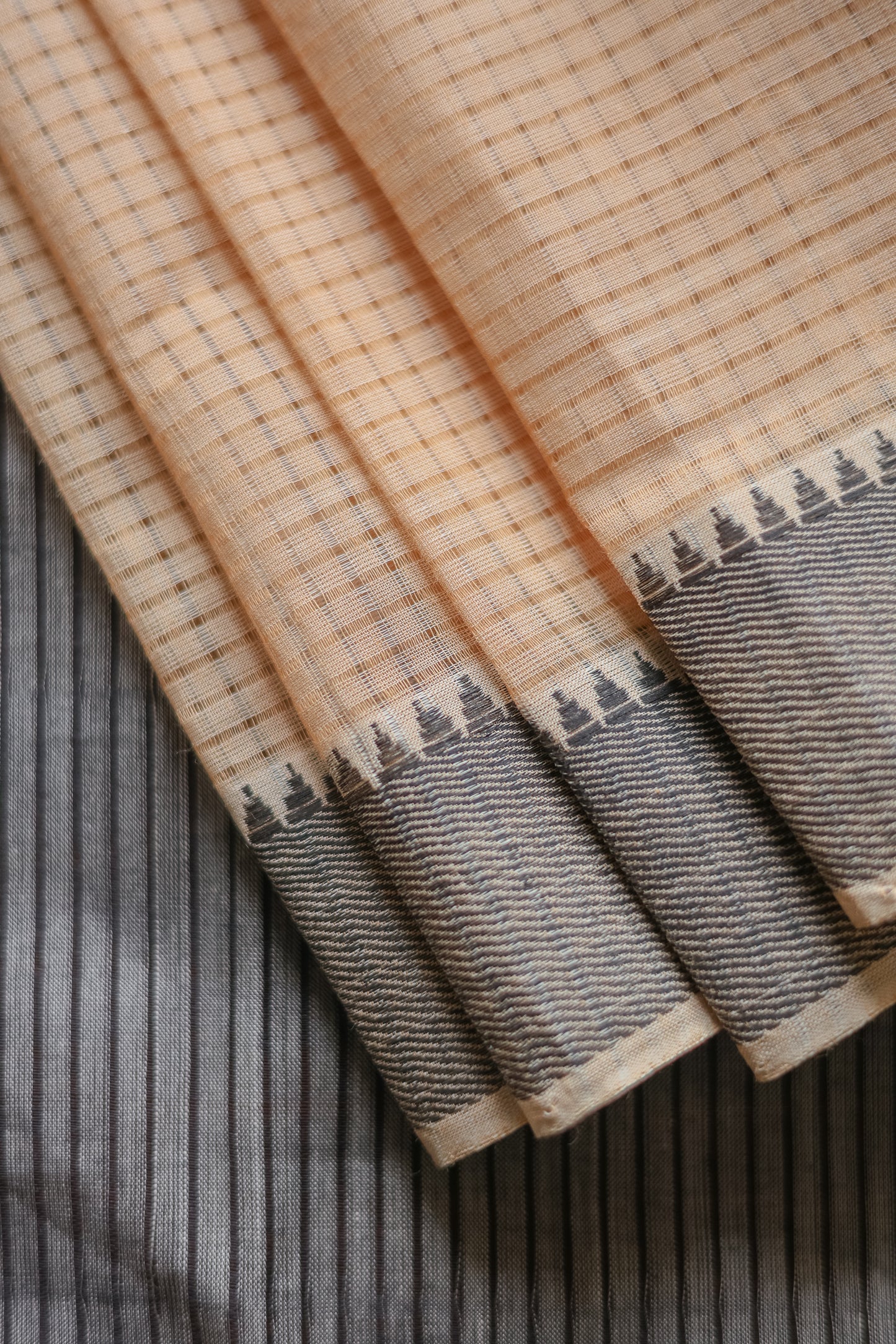 Light Brown Mangalagiri Cotton with Black Border Saree