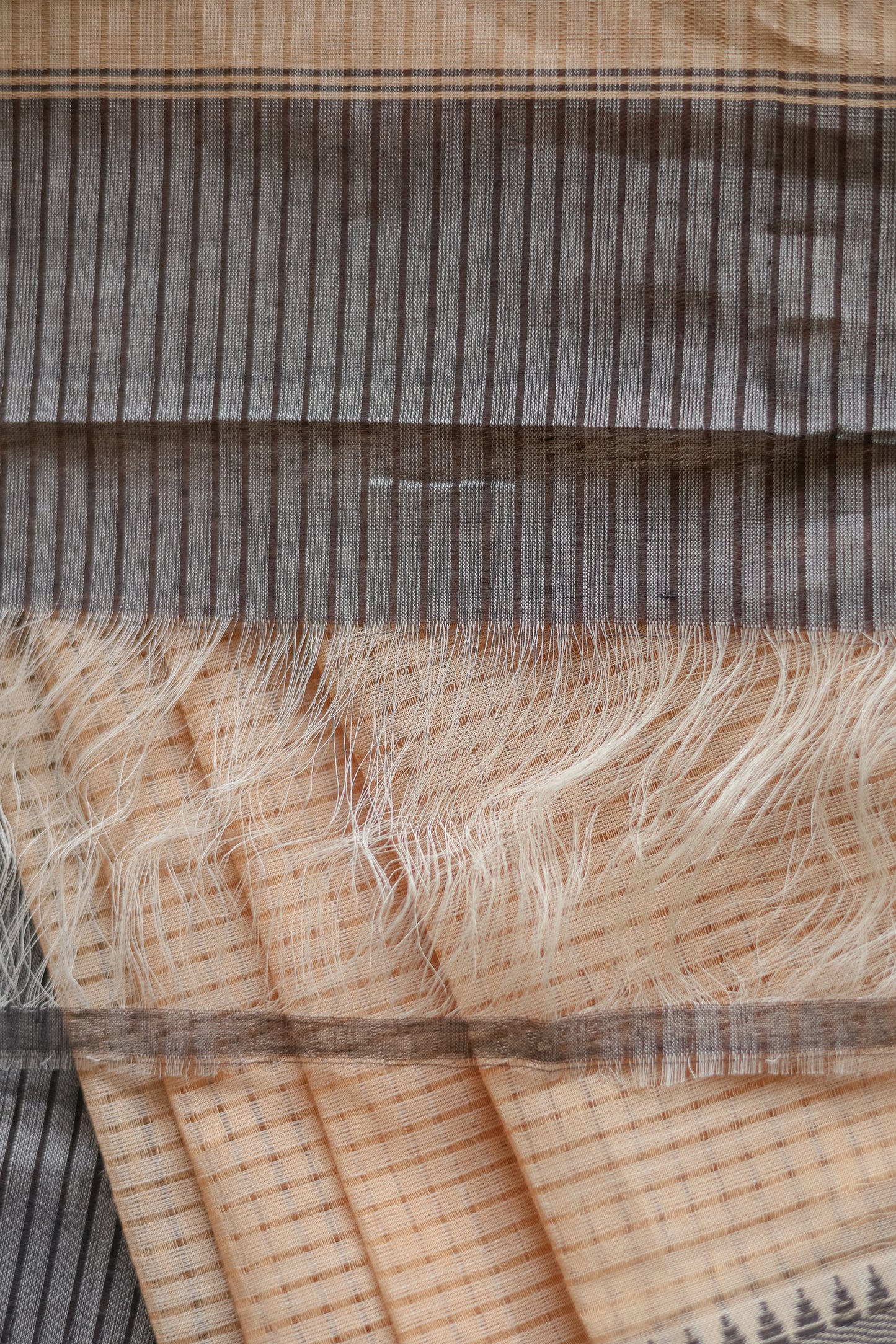 Light Brown Mangalagiri Cotton with Black Border Saree