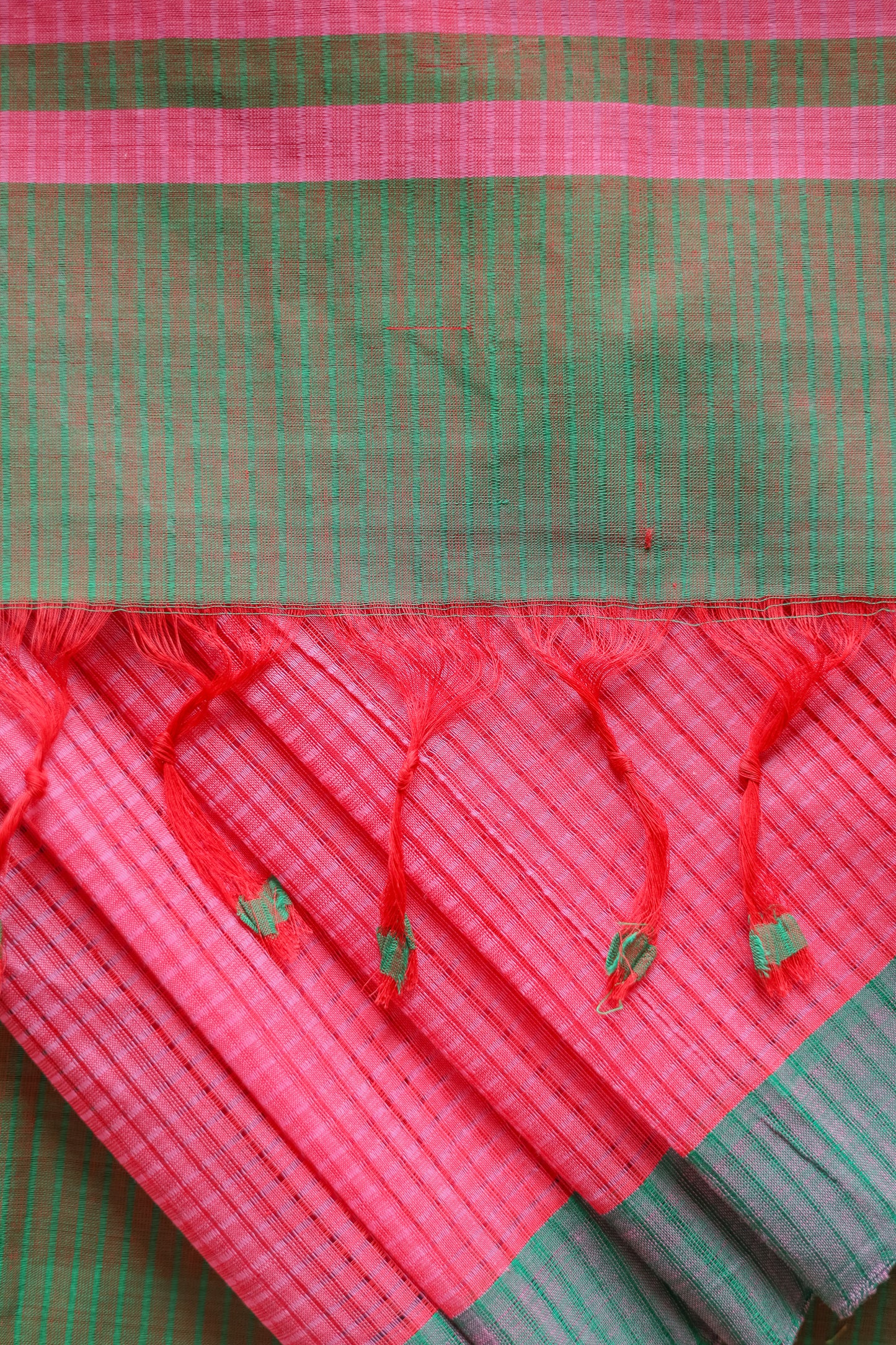 Pink and Green Striped Pallu  Mangalagiri Cotton Saree