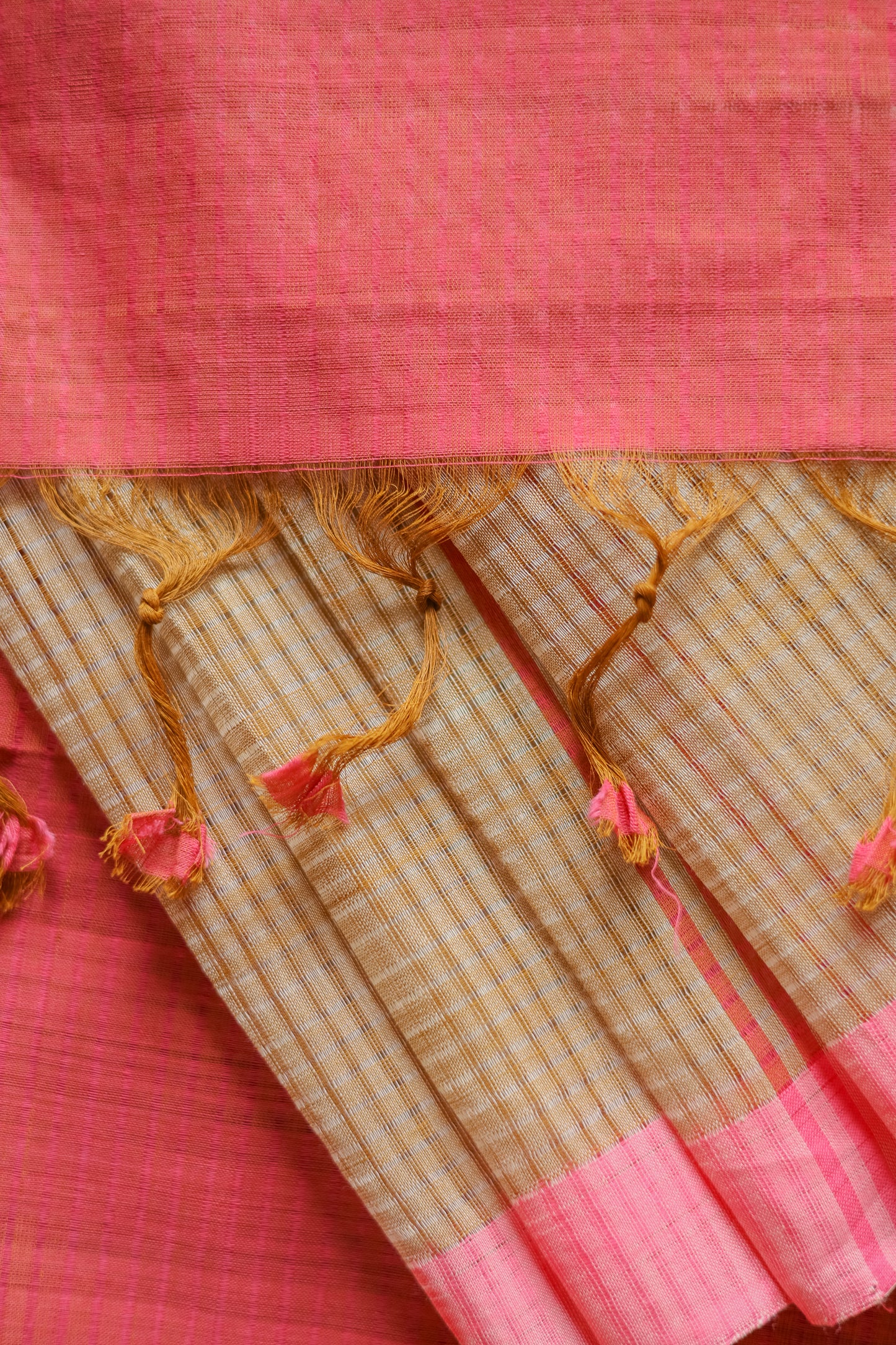 Light Brown and Pink Striped Pallu Mangalagiri Cotton Saree