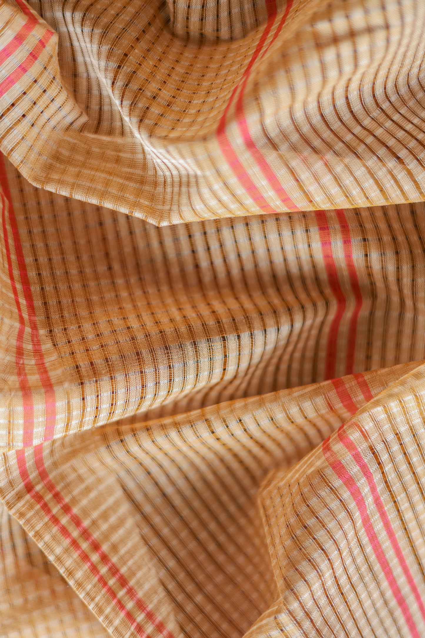 Light Brown and Pink Striped Pallu Mangalagiri Cotton Saree