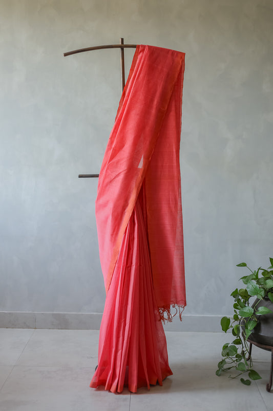 Pink Plain Mangalagiri Cotton Saree