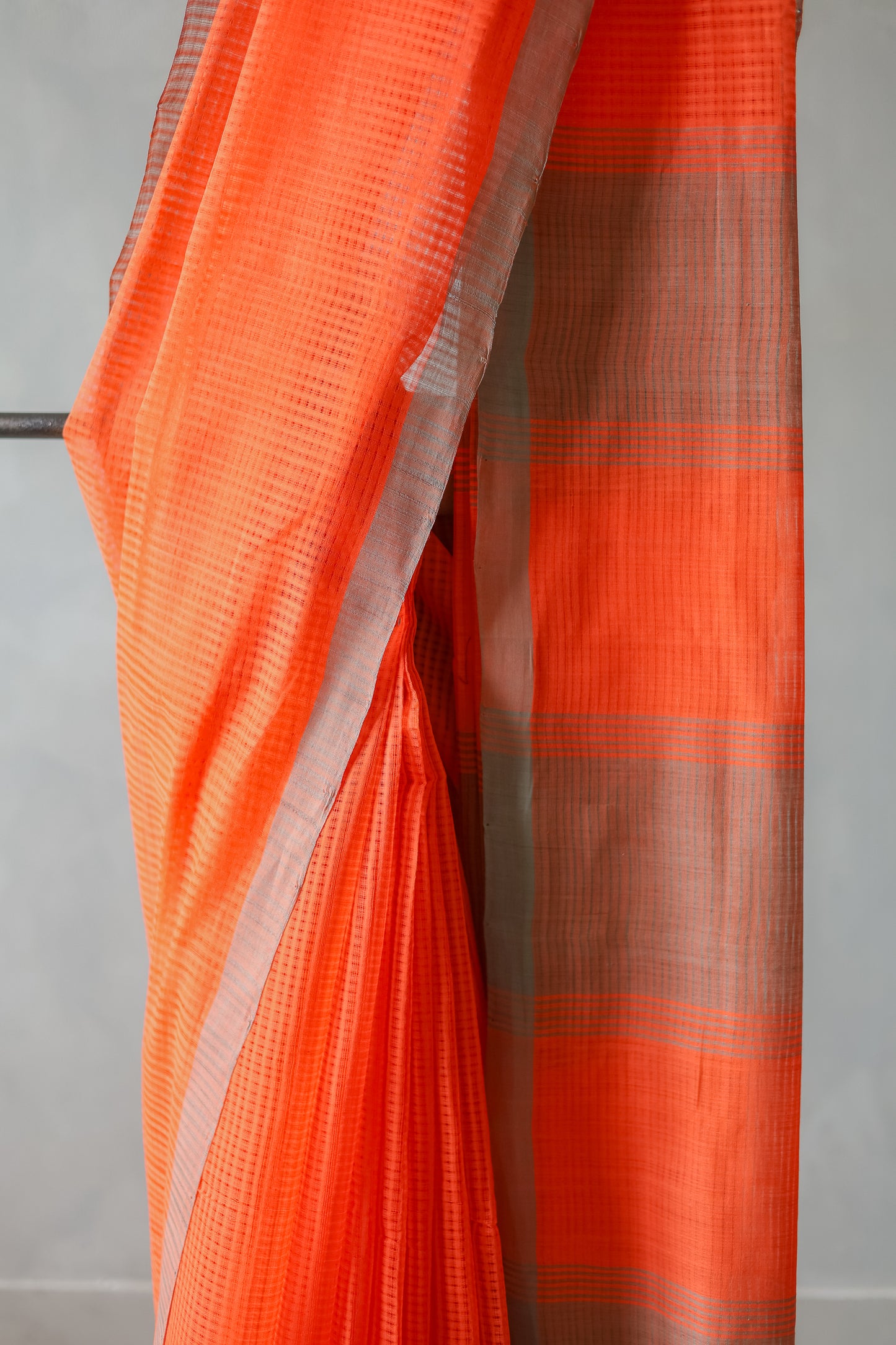 Orange and Grey Striped Pallu  Mangalagiri Cotton Saree
