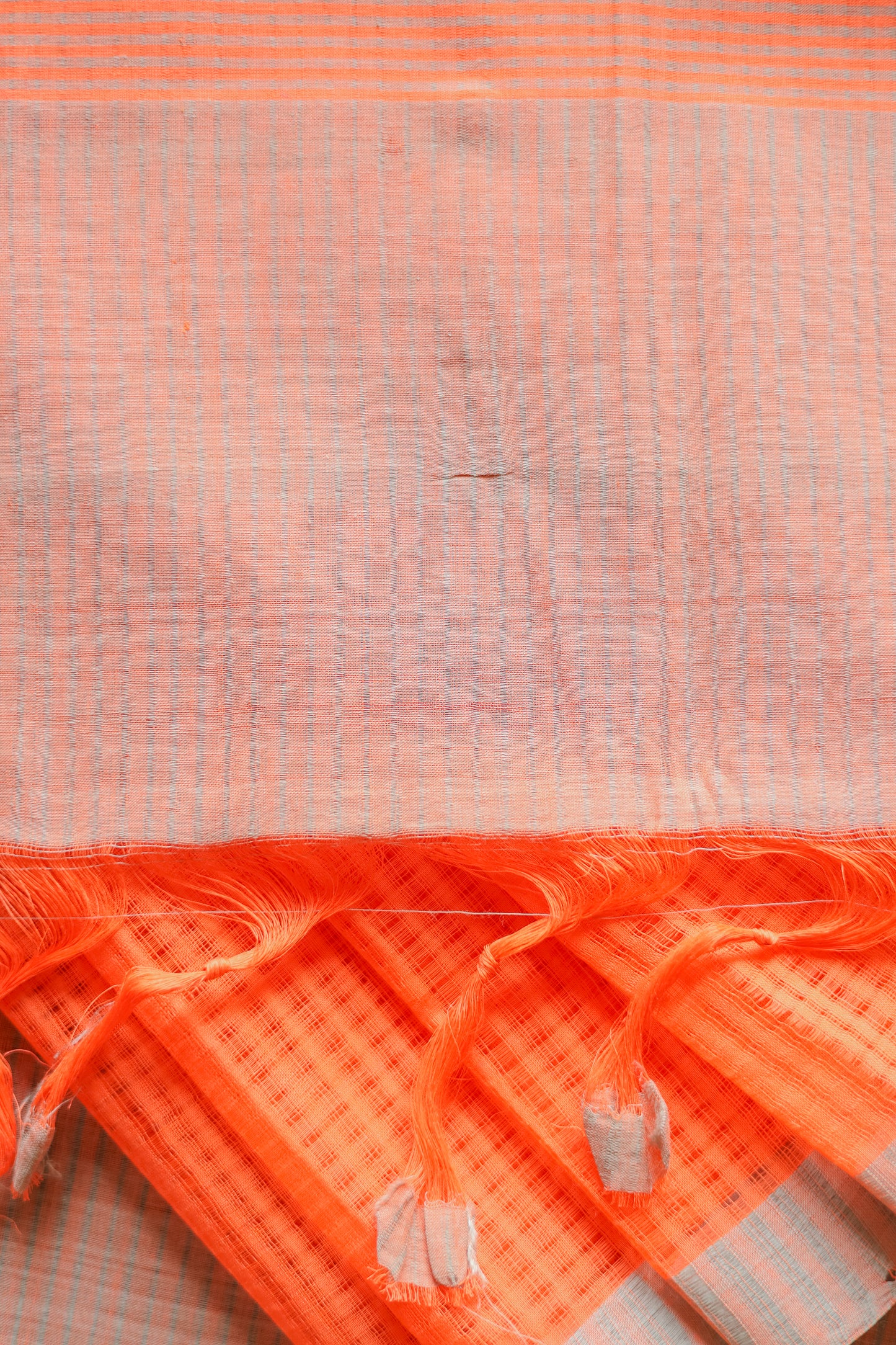 Orange and Grey Striped Pallu  Mangalagiri Cotton Saree