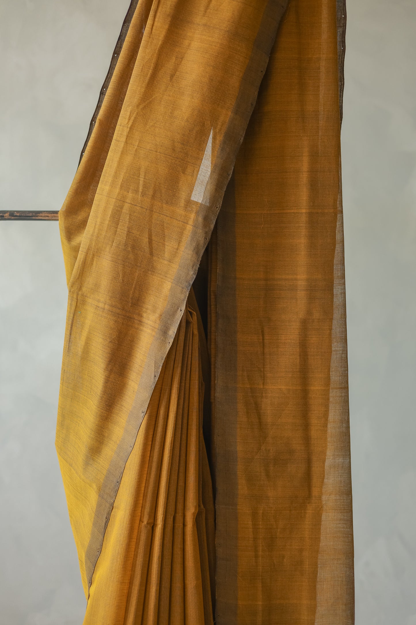 Mustard and Brown Border Plain Mangalagiri Cotton Saree
