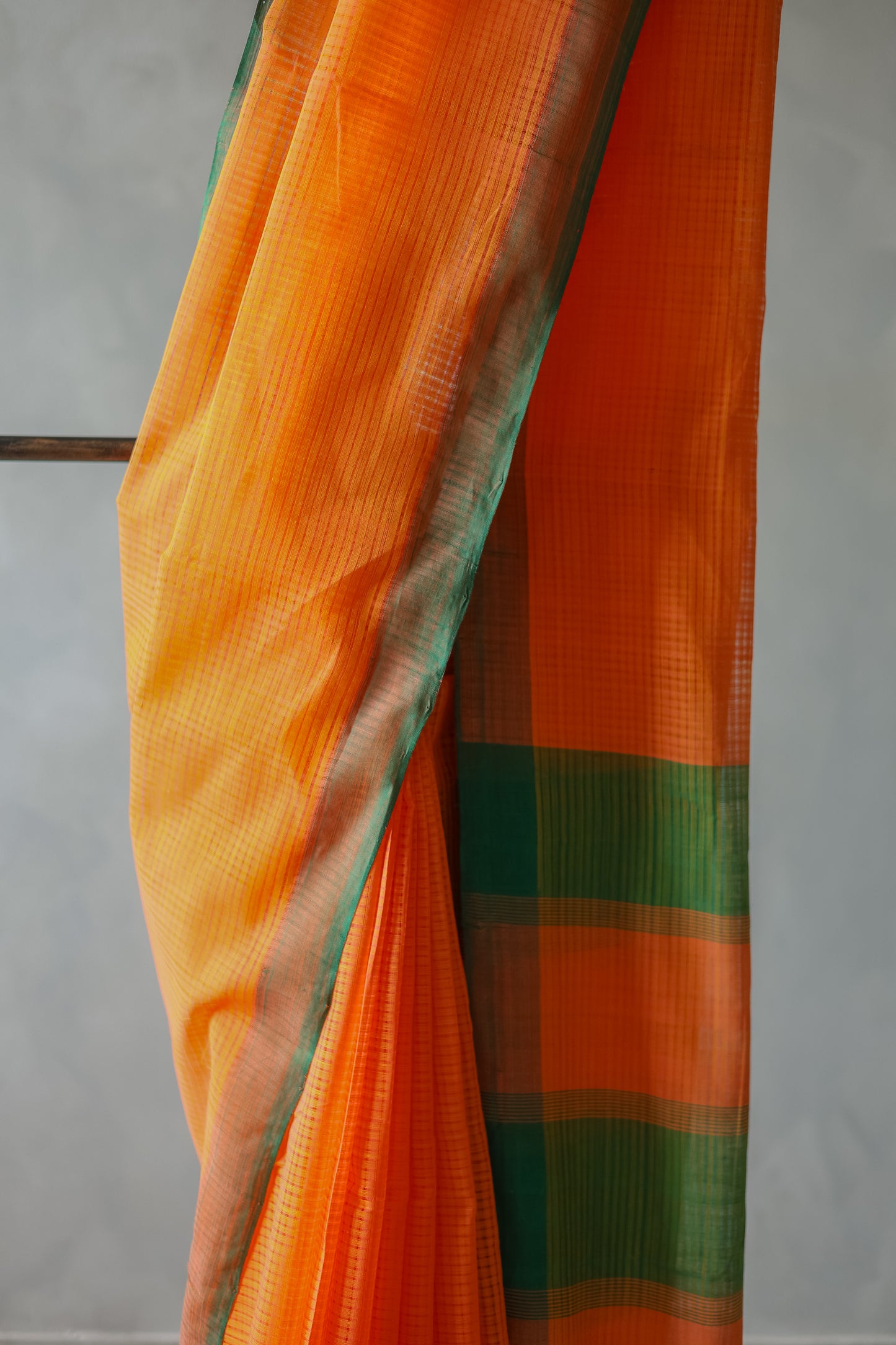Orange and Green Striped Pallu  Mangalagiri Cotton Saree