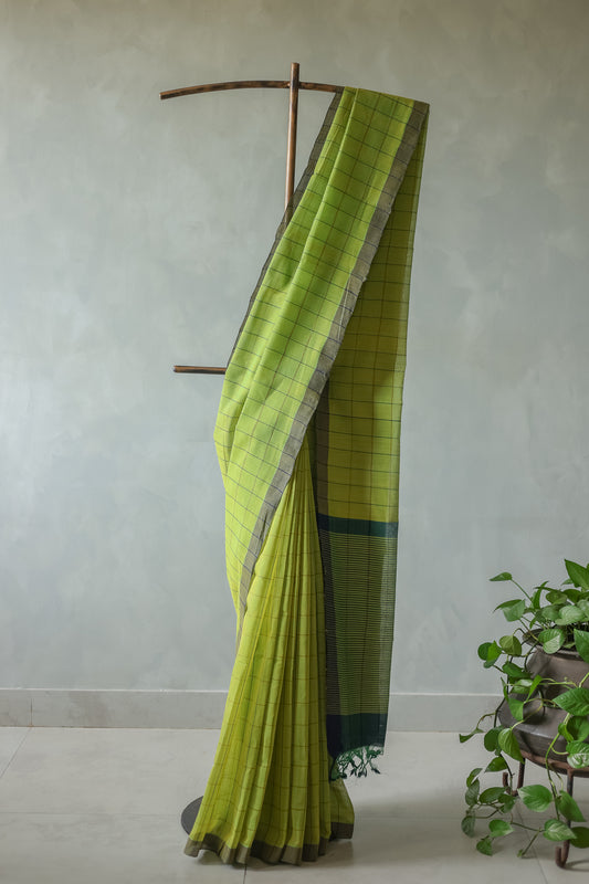 Green and Blue Checks Mangalagiri Cotton Saree