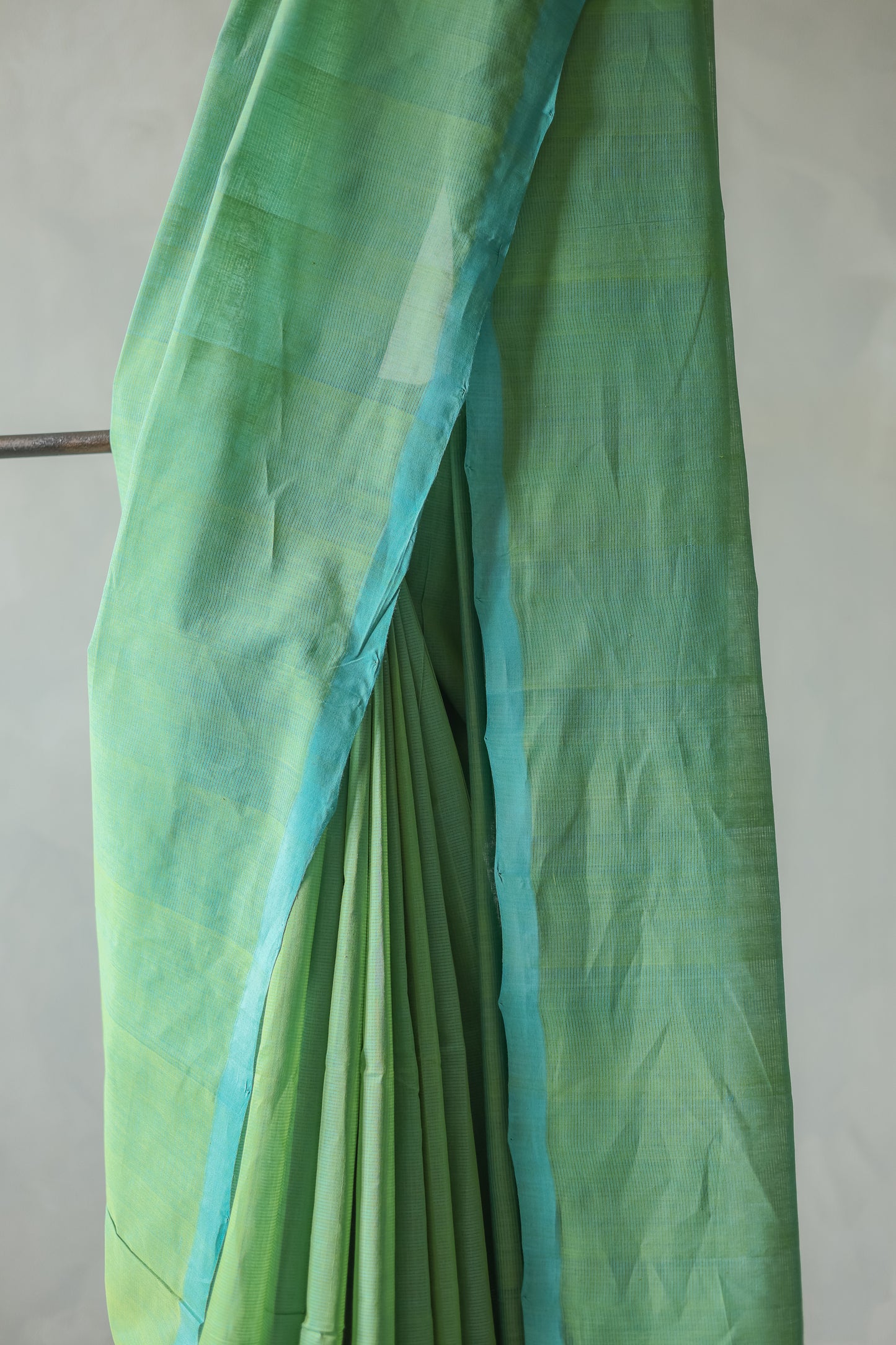 Green with Blue Border Plain Pallu Mangalagiri Cotton Saree