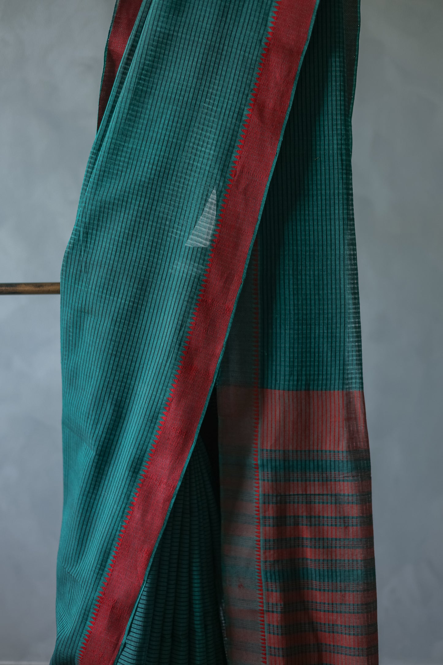 Green with Red Border Striped Pallu Mangalagiri Cotton Saree
