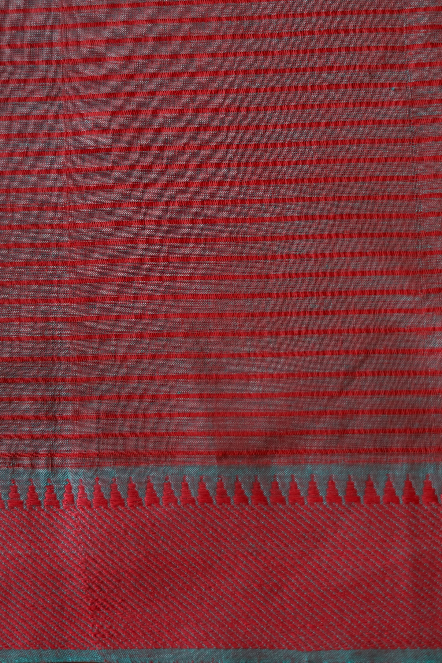 Green with Red Border Striped Pallu Mangalagiri Cotton Saree