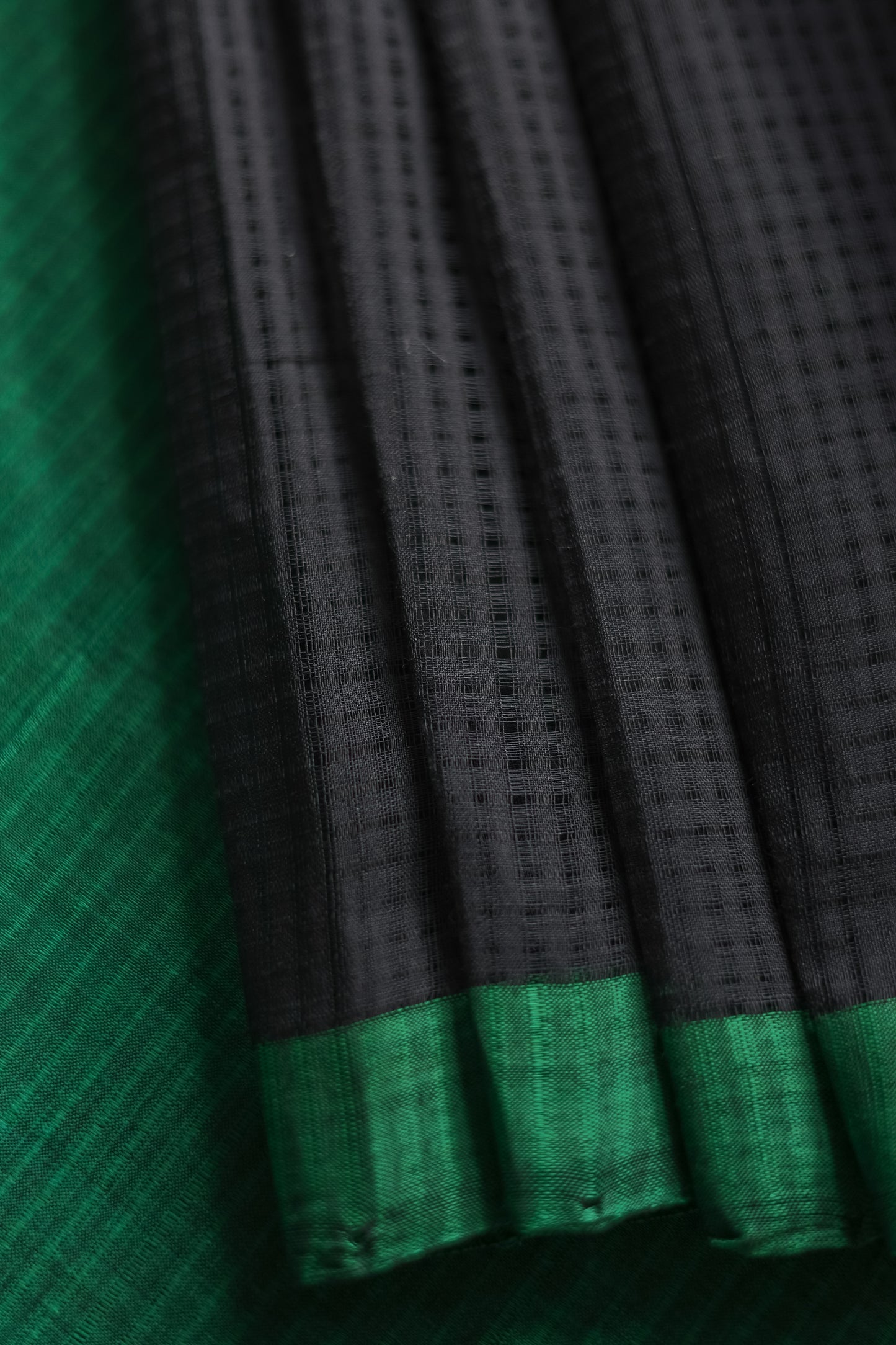 Black with Green Border Striped Pallu Mangalagiri Cotton Saree