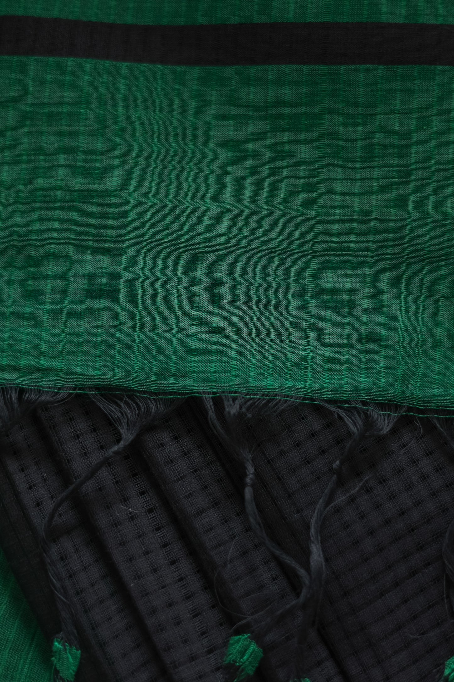 Black with Green Border Striped Pallu Mangalagiri Cotton Saree