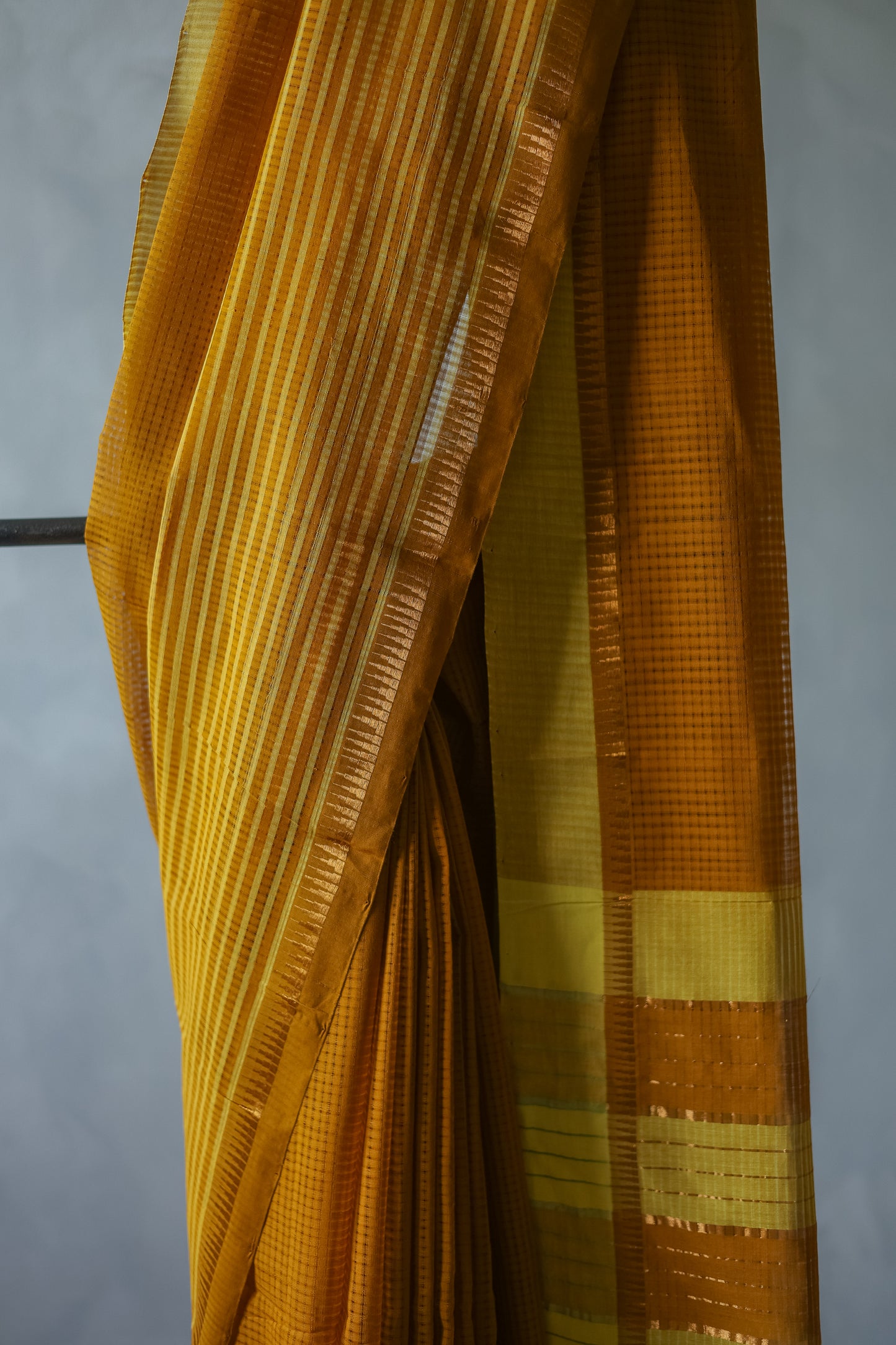 Mustard and Yellow Striped Pallu with Big Border Mangalagiri Cotton Saree