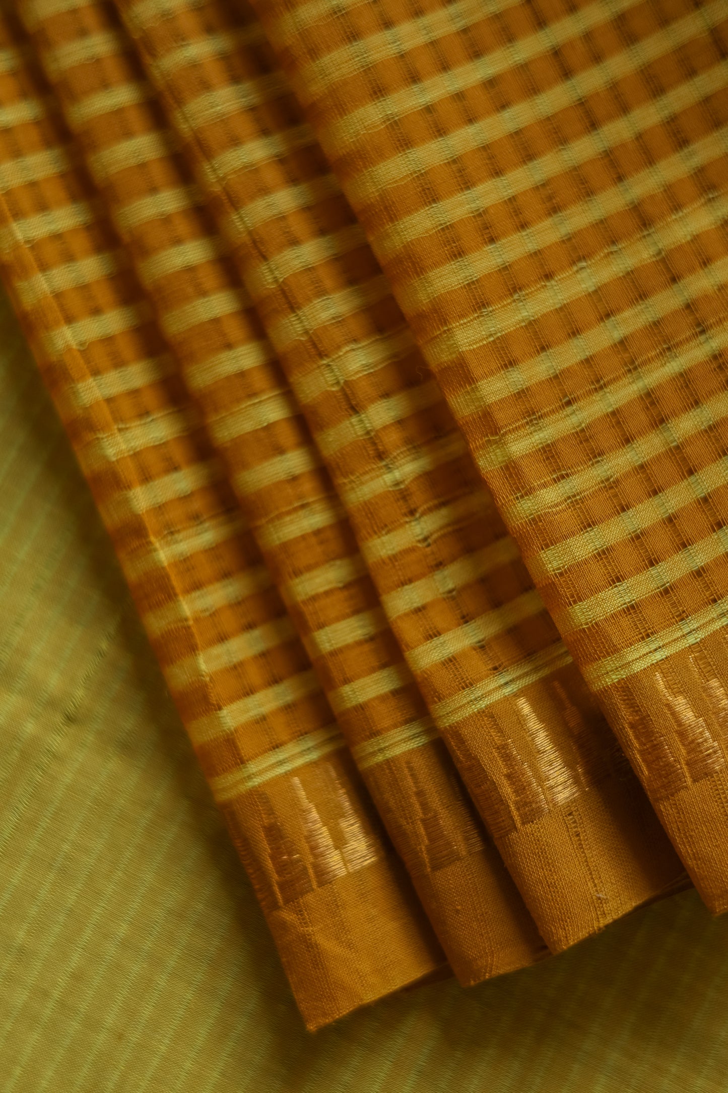 Mustard and Yellow Striped Pallu with Big Border Mangalagiri Cotton Saree