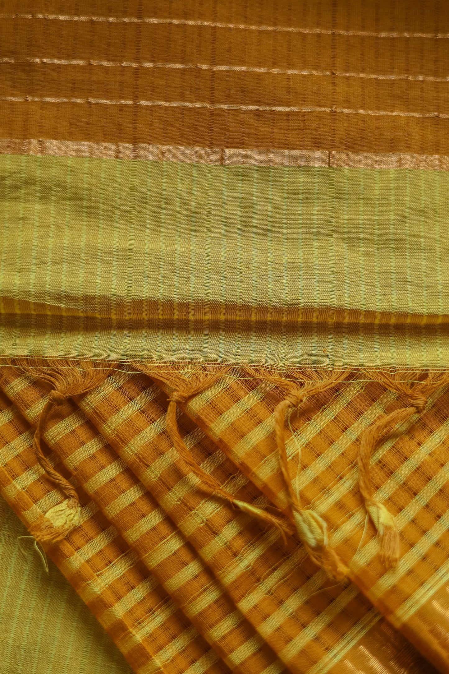 Mustard and Yellow Striped Pallu with Big Border Mangalagiri Cotton Saree