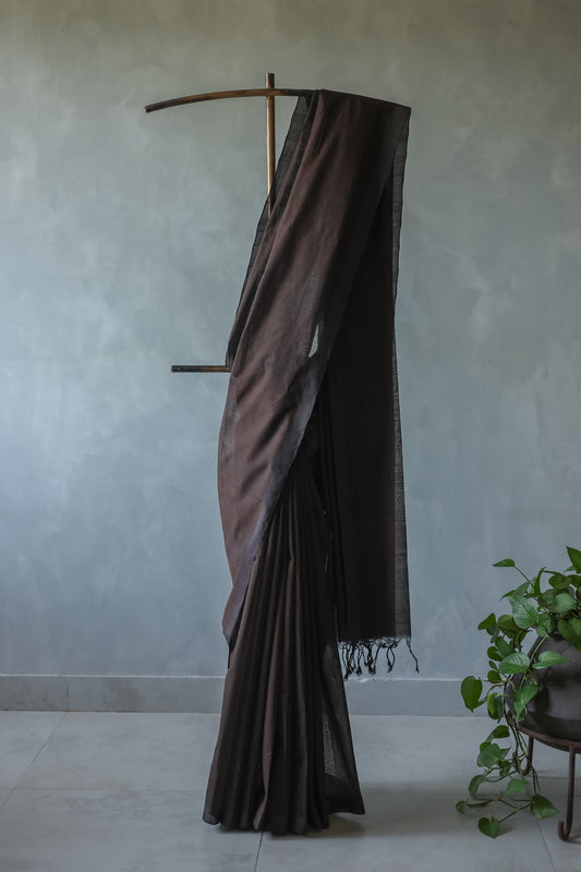 Dark Brown Plain Mangalagiri Cotton Saree