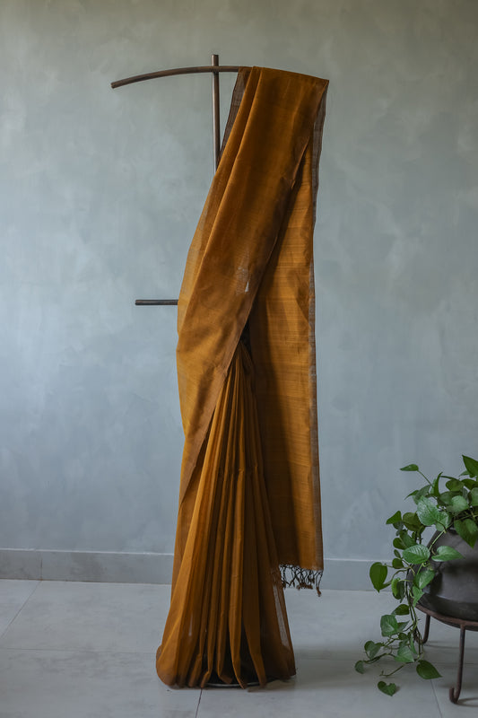 Mustard Plain Mangalagiri Cotton Saree