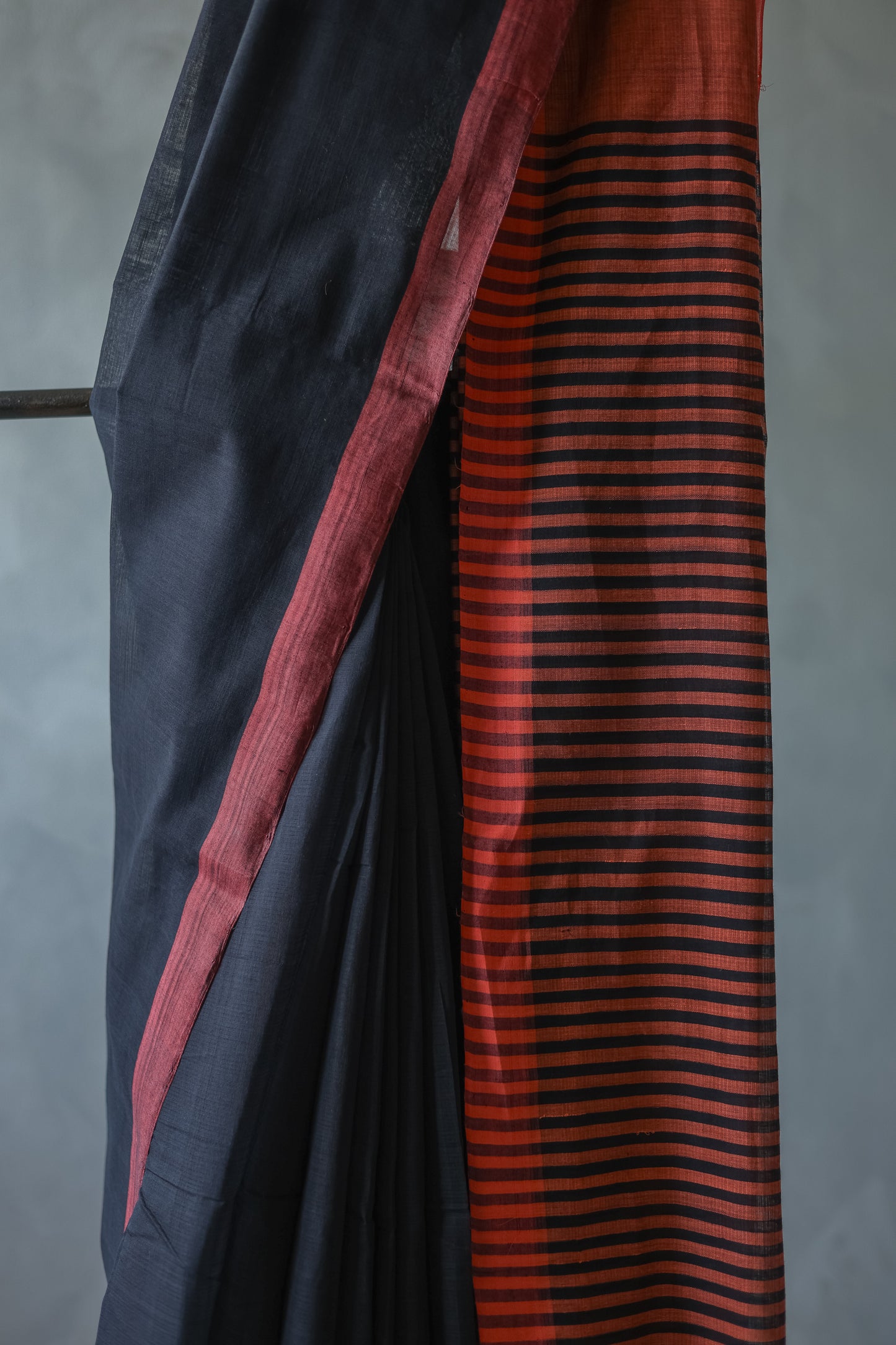 Black with Red Border Striped Pallu Mangalagiri Cotton Saree