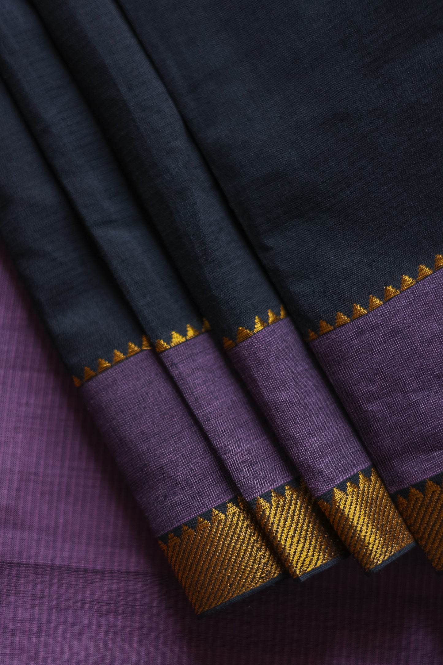 Black with Purple Border Striped Pallu Mangalagiri Cotton Saree