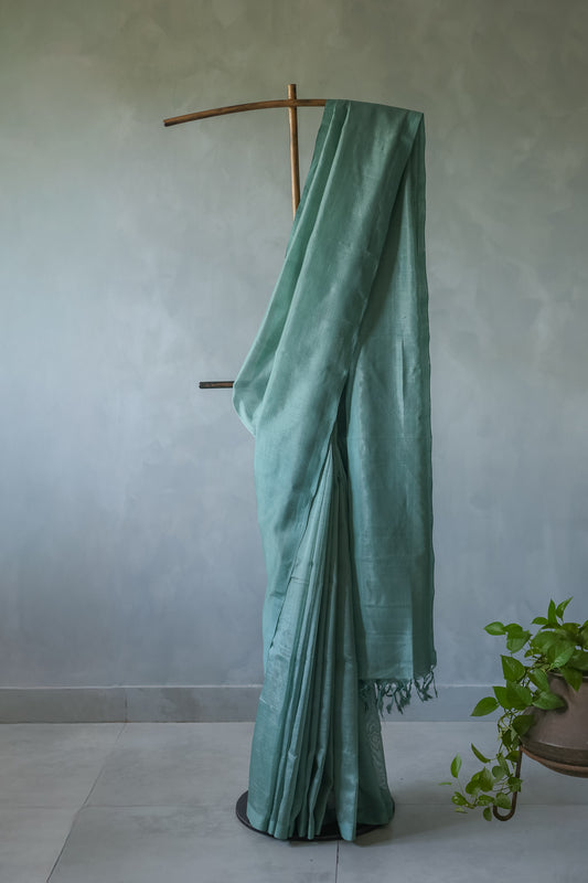 Dusty Green Plain Mangalagiri Silk Cotton Saree