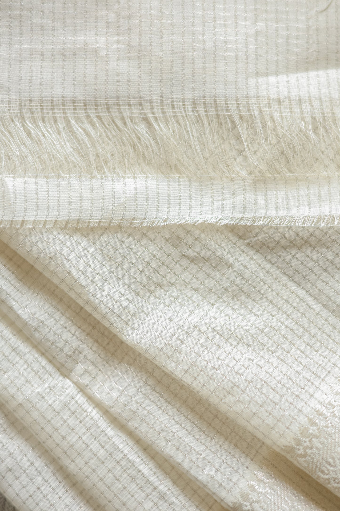 Off White Mangalagiri Silk Cotton All Over Small Checks Saree