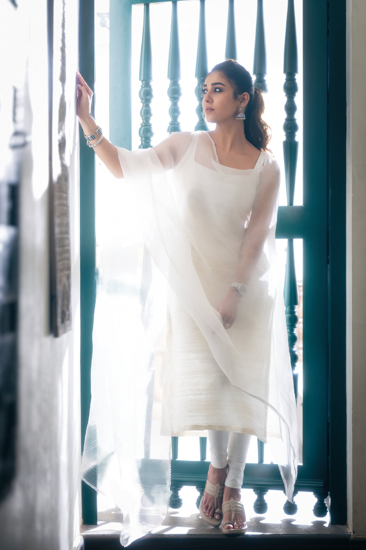 White Raw Silk and Leno Unstitched Salwar Suit Fabric