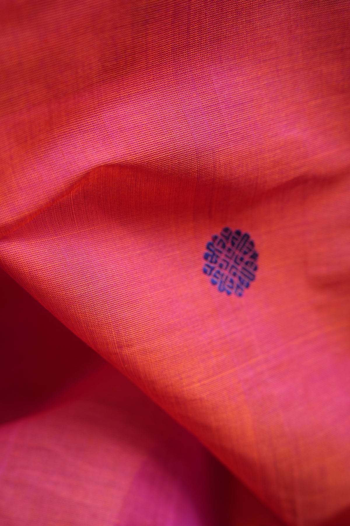 Coral Red Kanchi Cotton with Plum and Magenta Border Border