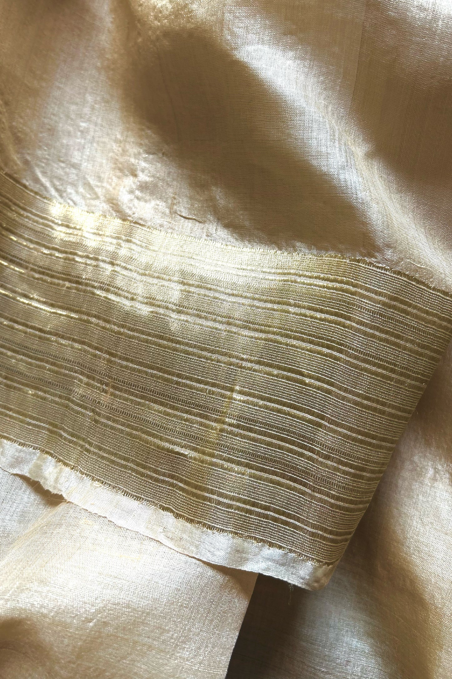 Off White Tussar Silk Saree with Gold Zari Border