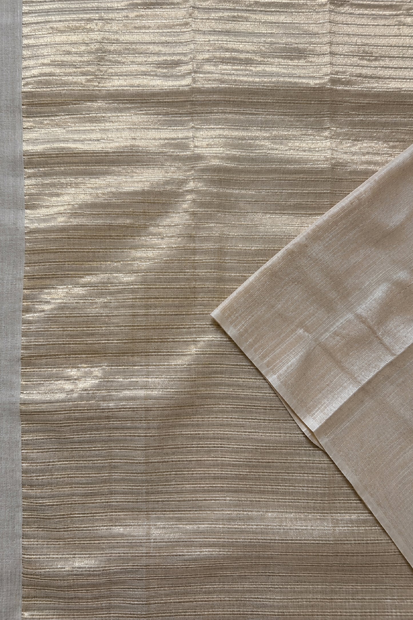 Off White Tussar Silk Saree with Gold Zari Border