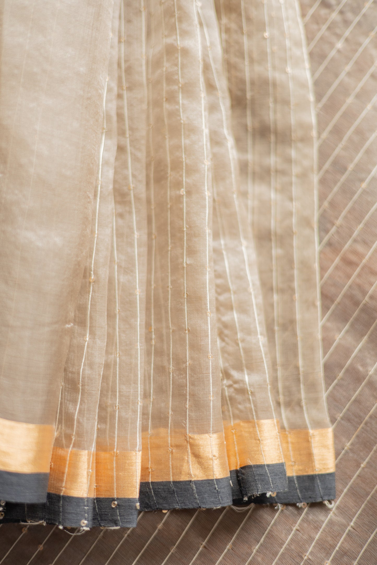 Light Brown Organza Silk Cotton and Sequins Woven Saree