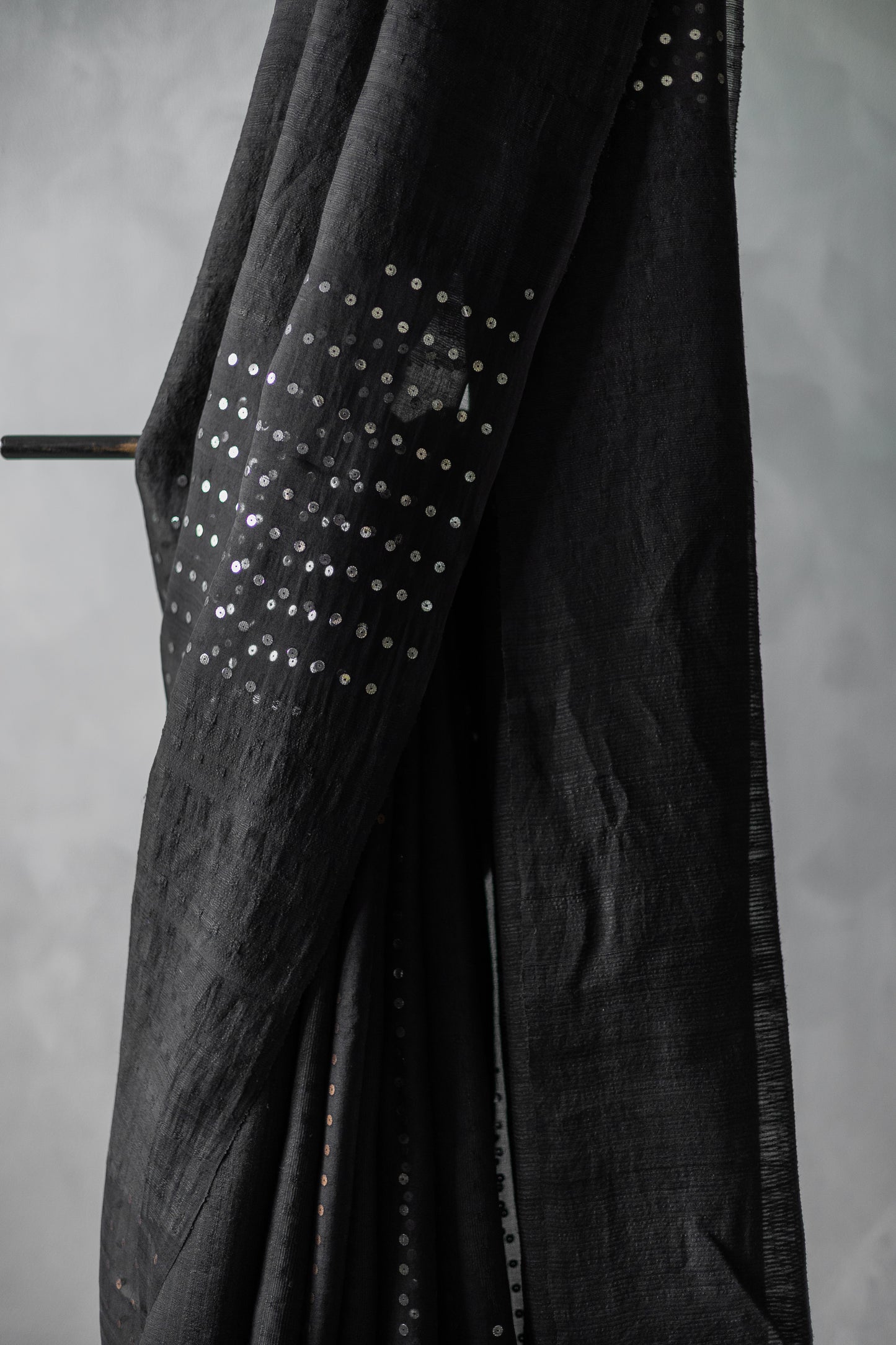 Black Organza Silk Tussar with Gold and Silver Sequence Saree