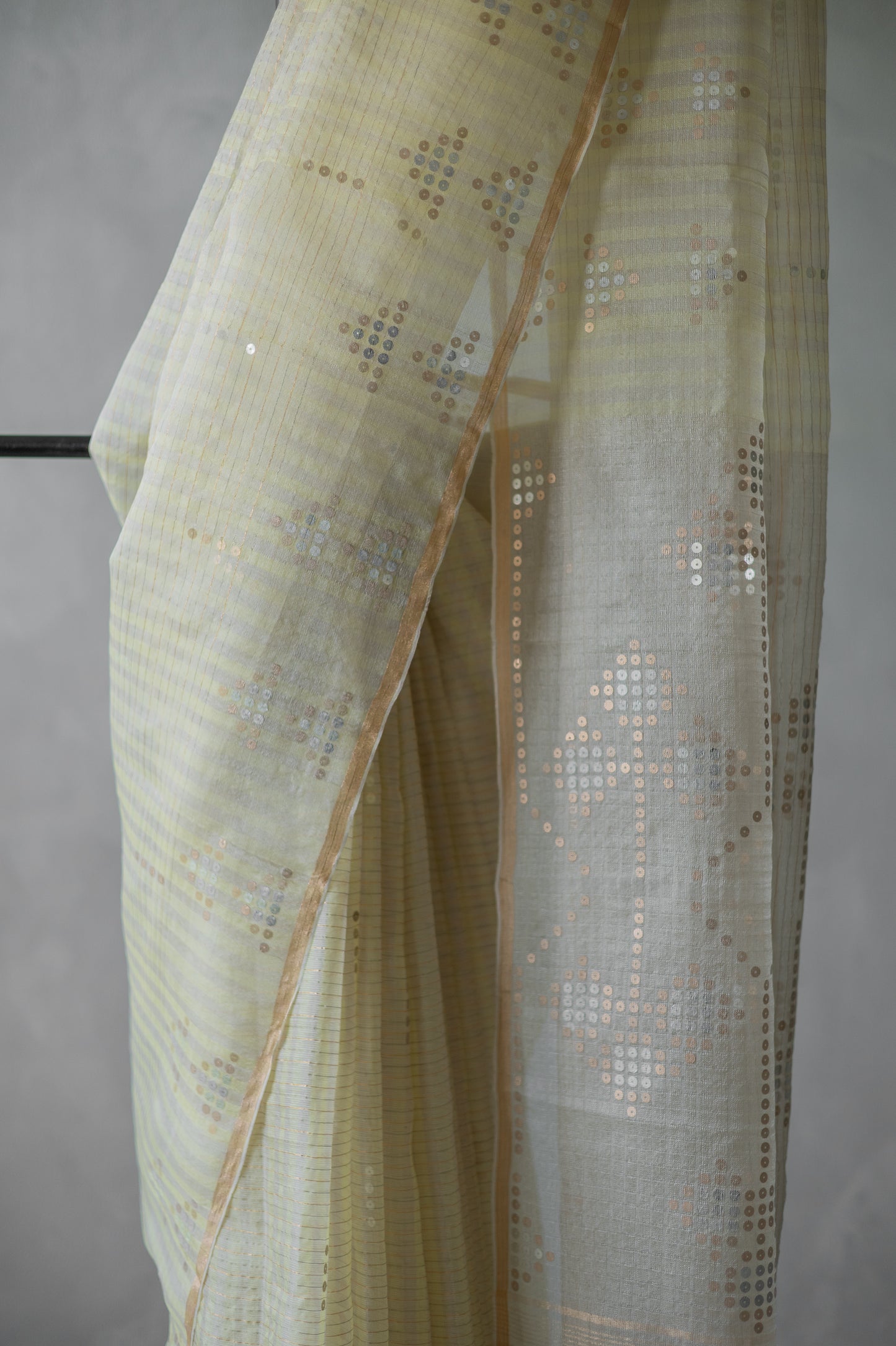 Light Yellow Organza Silk Cotton with Patterned Sequins Saree