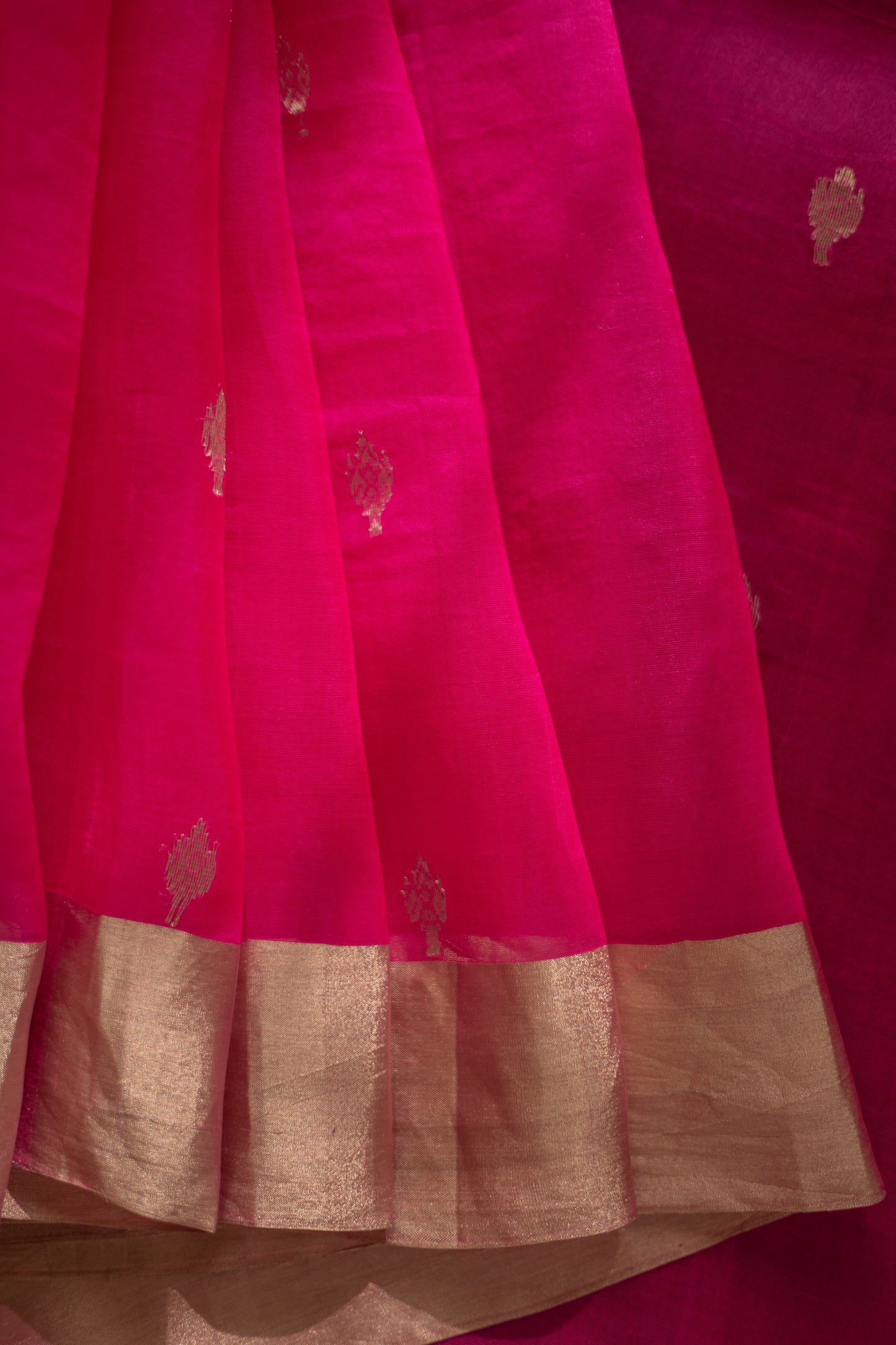 Hot Pink Organza Tissue with Silver Motif and Border Saree