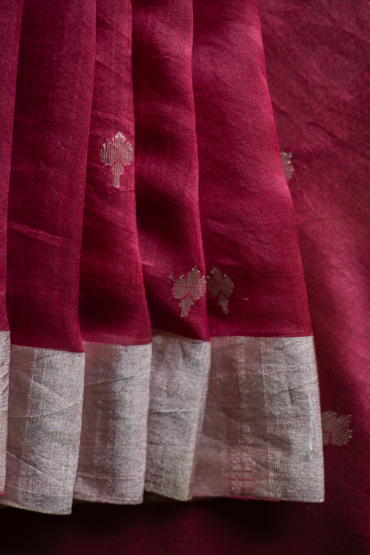 Maroon Organza Tissue with Silver Motif and Border Saree