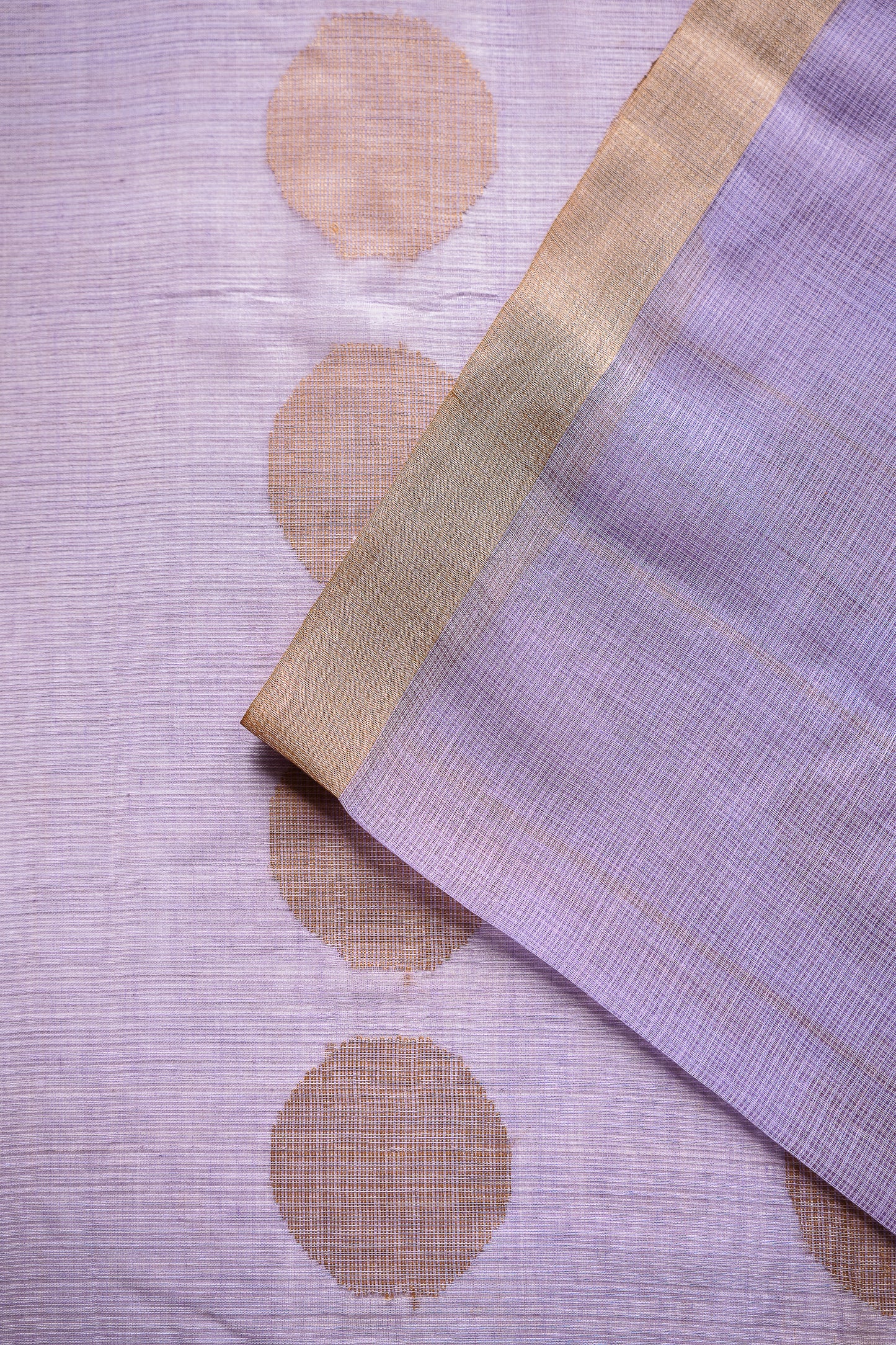 Lavender Kota Saree with Natural Thread Border