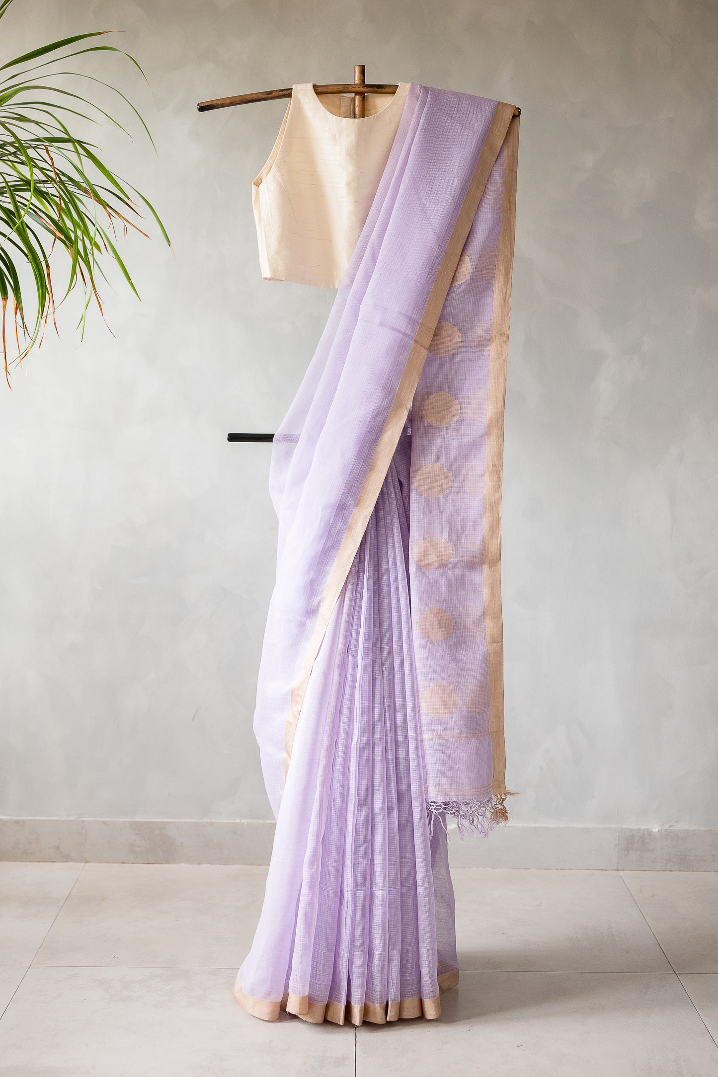 Lavender Kota Saree with Natural Thread Border
