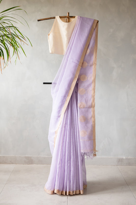 Lavender Kota Saree with Natural Thread Border