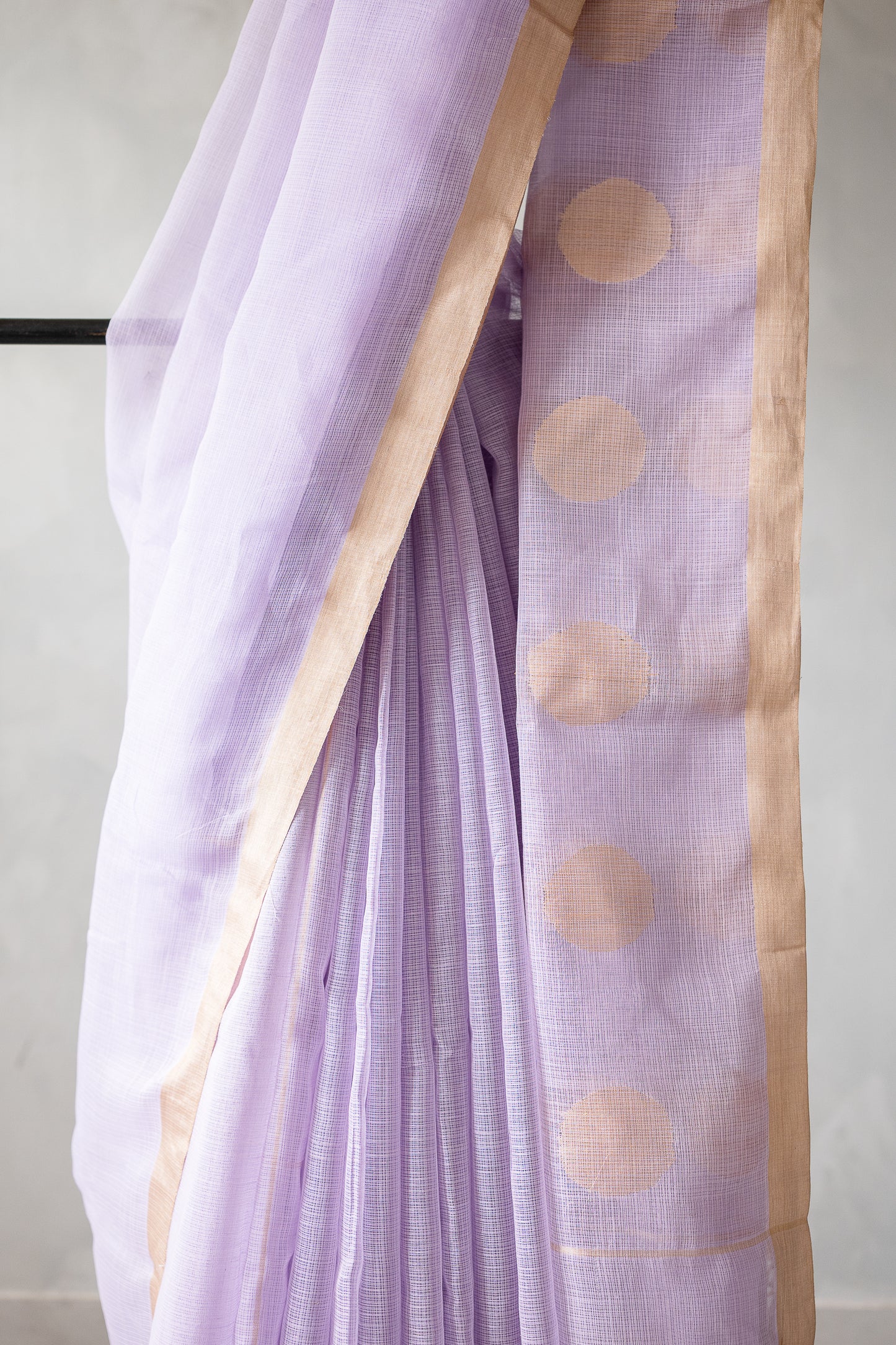Lavender Kota Saree with Natural Thread Border