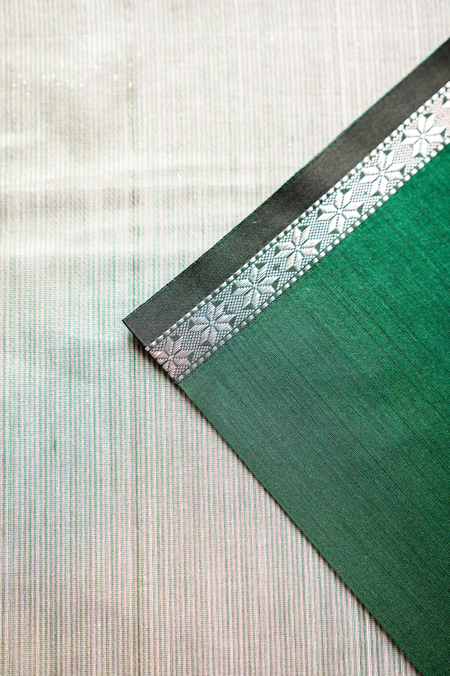 Emerald Green Silk Cotton Saree with Silver Zari Border