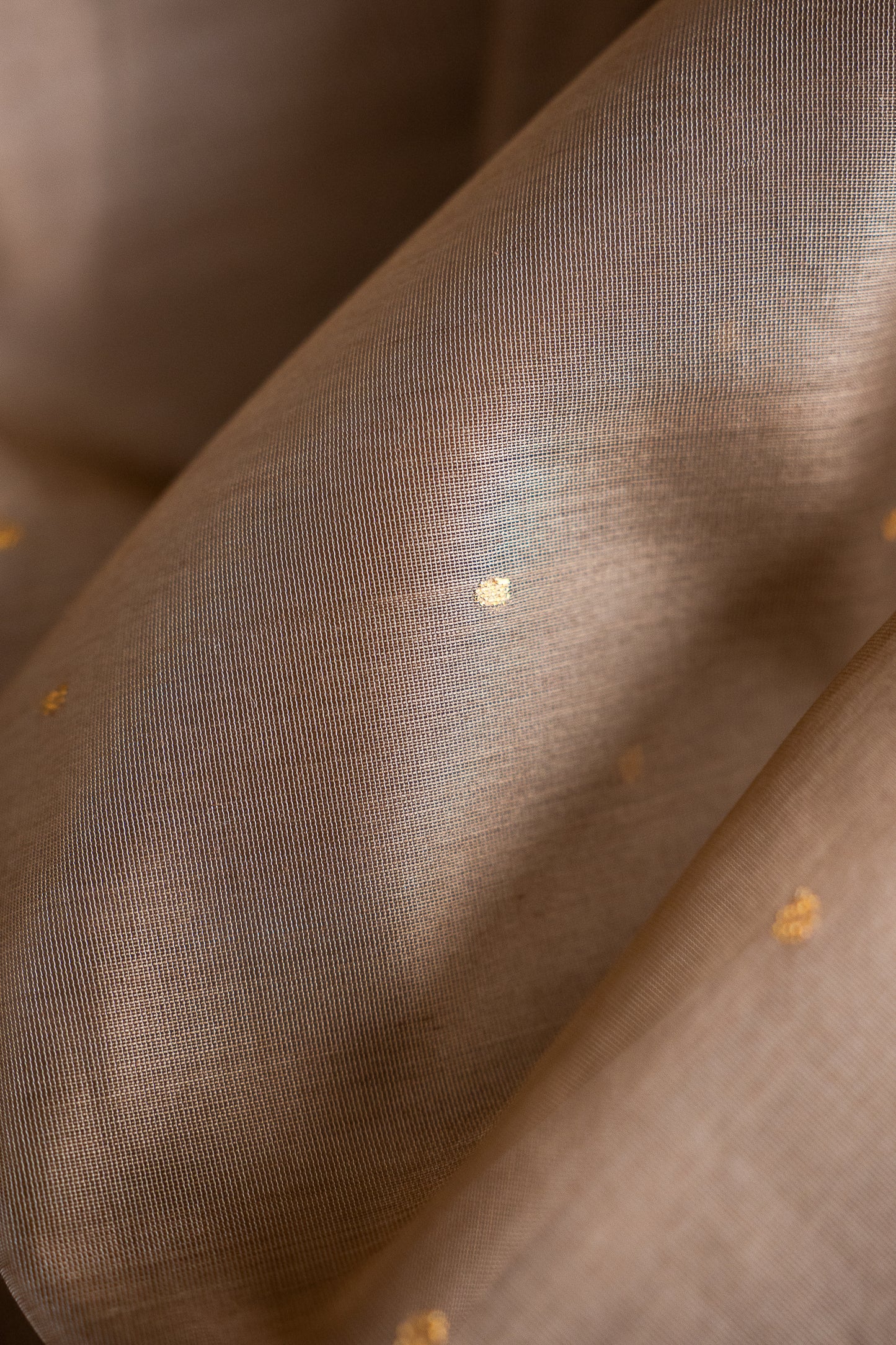 Beige Chanderi Silk Cotton Saree with Gold Zari Buttas