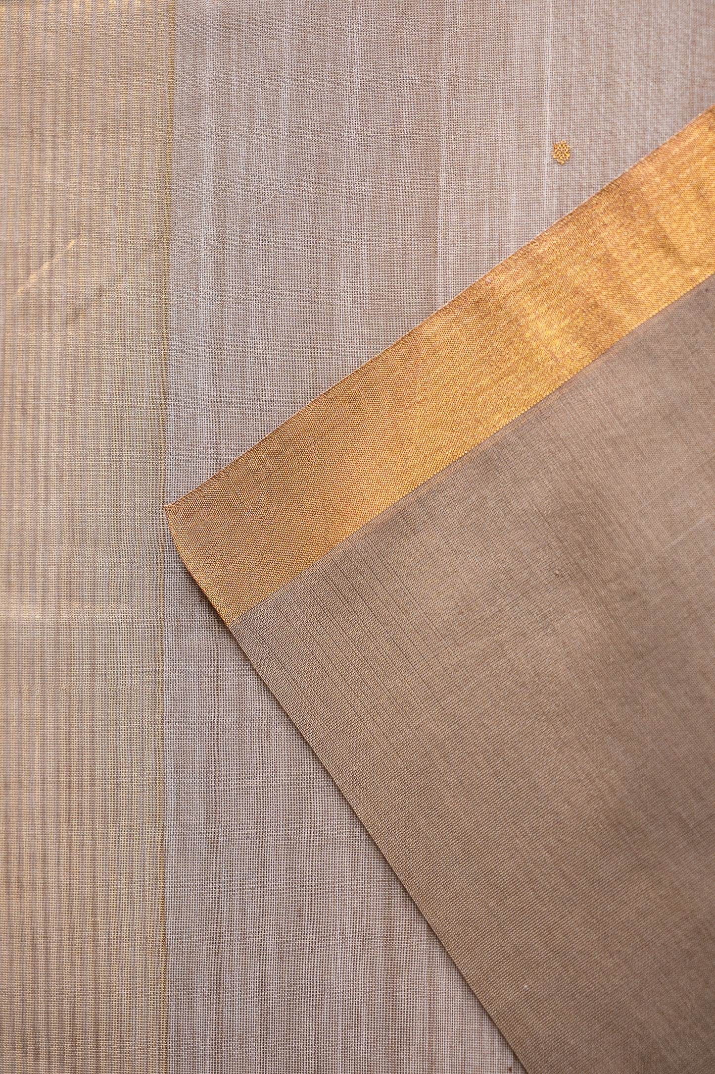 Beige Chanderi Silk Cotton Saree with Gold Zari Buttas