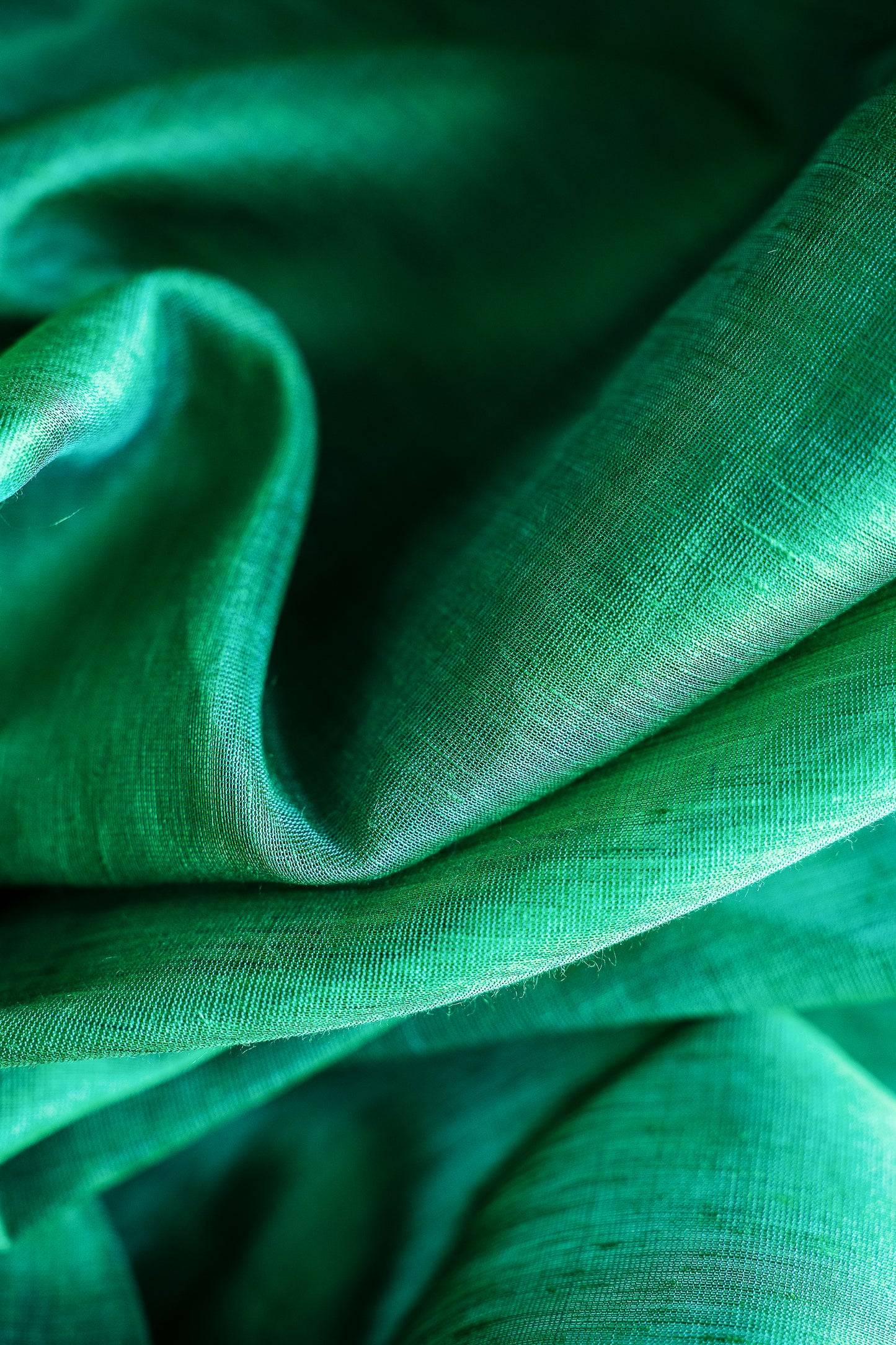 Emerald Green Linen by Silk Saree with Silver Zari Border