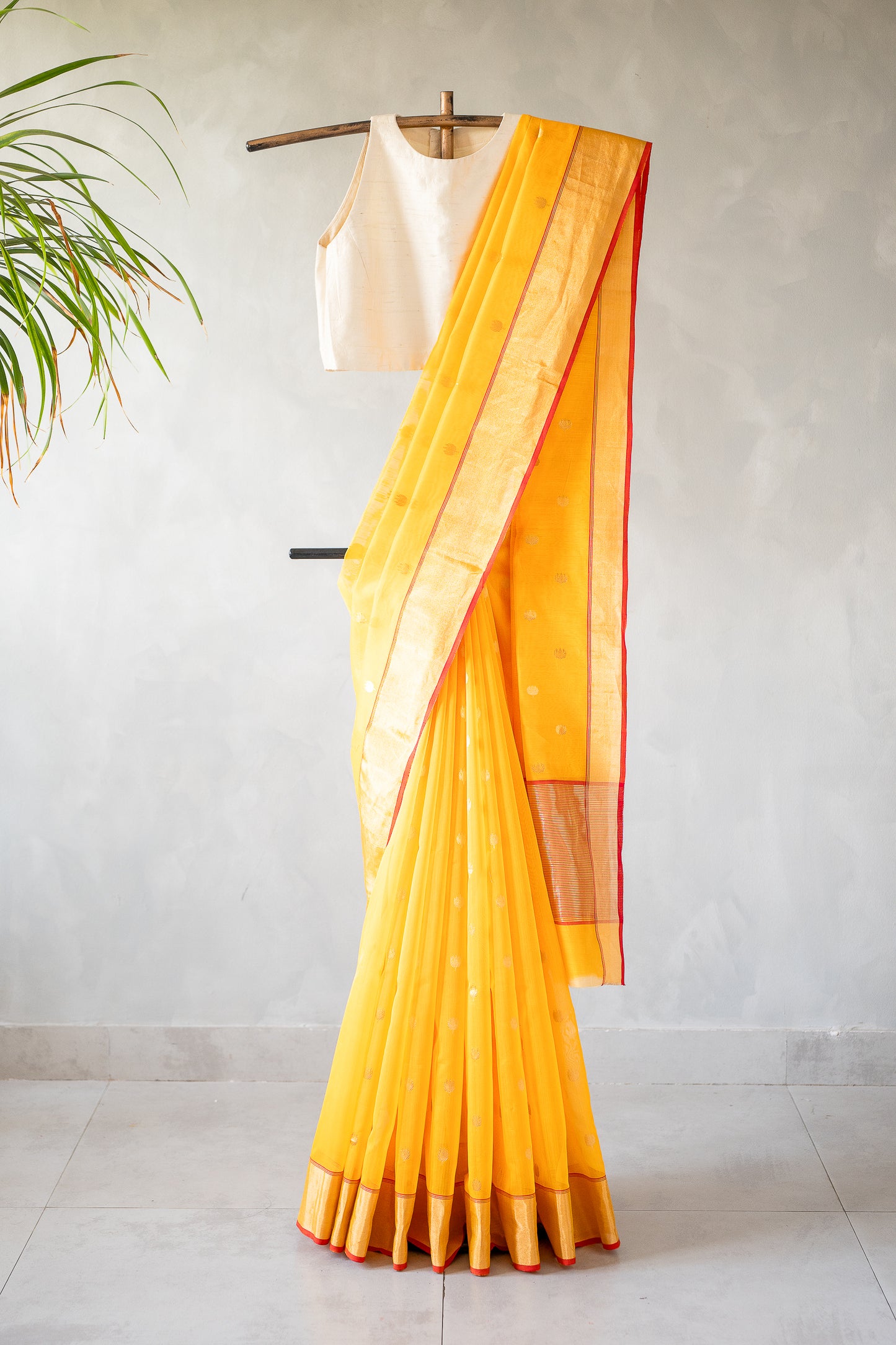 Bright Yellow Chanderi Silk by Cotton Saree