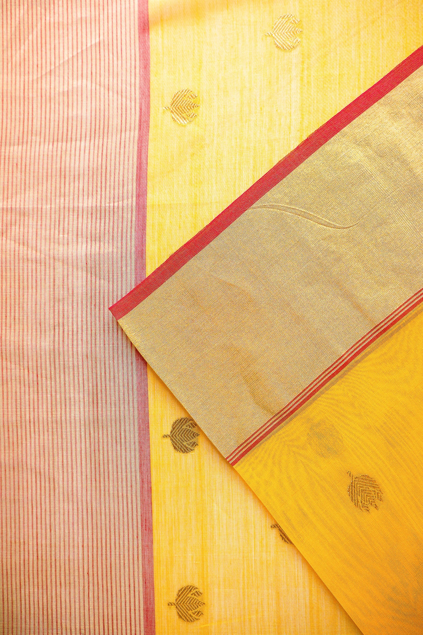 Bright Yellow Chanderi Silk by Cotton Saree
