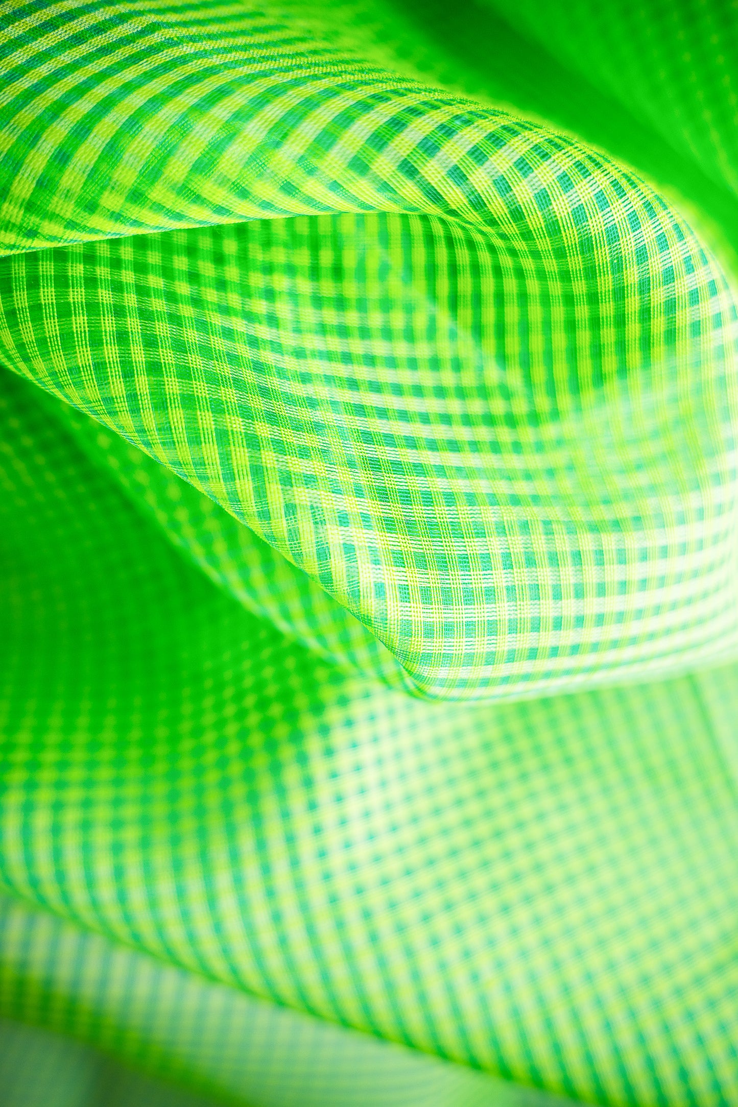 Parrot Green Chanderi Silk by Cotton Saree with Dual-Tone Micro Checks