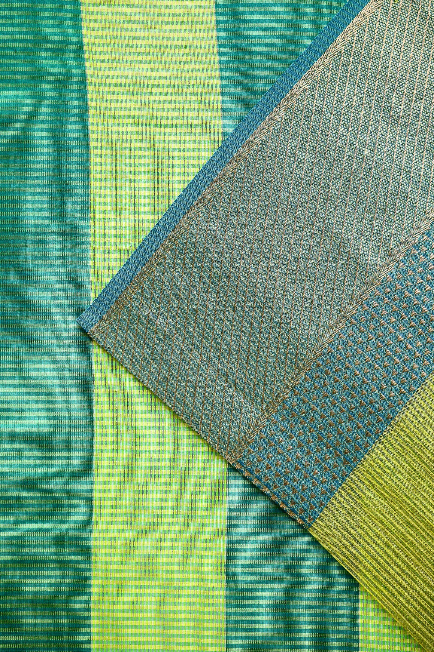 Parrot Green Chanderi Silk by Cotton Saree with Dual-Tone Micro Checks