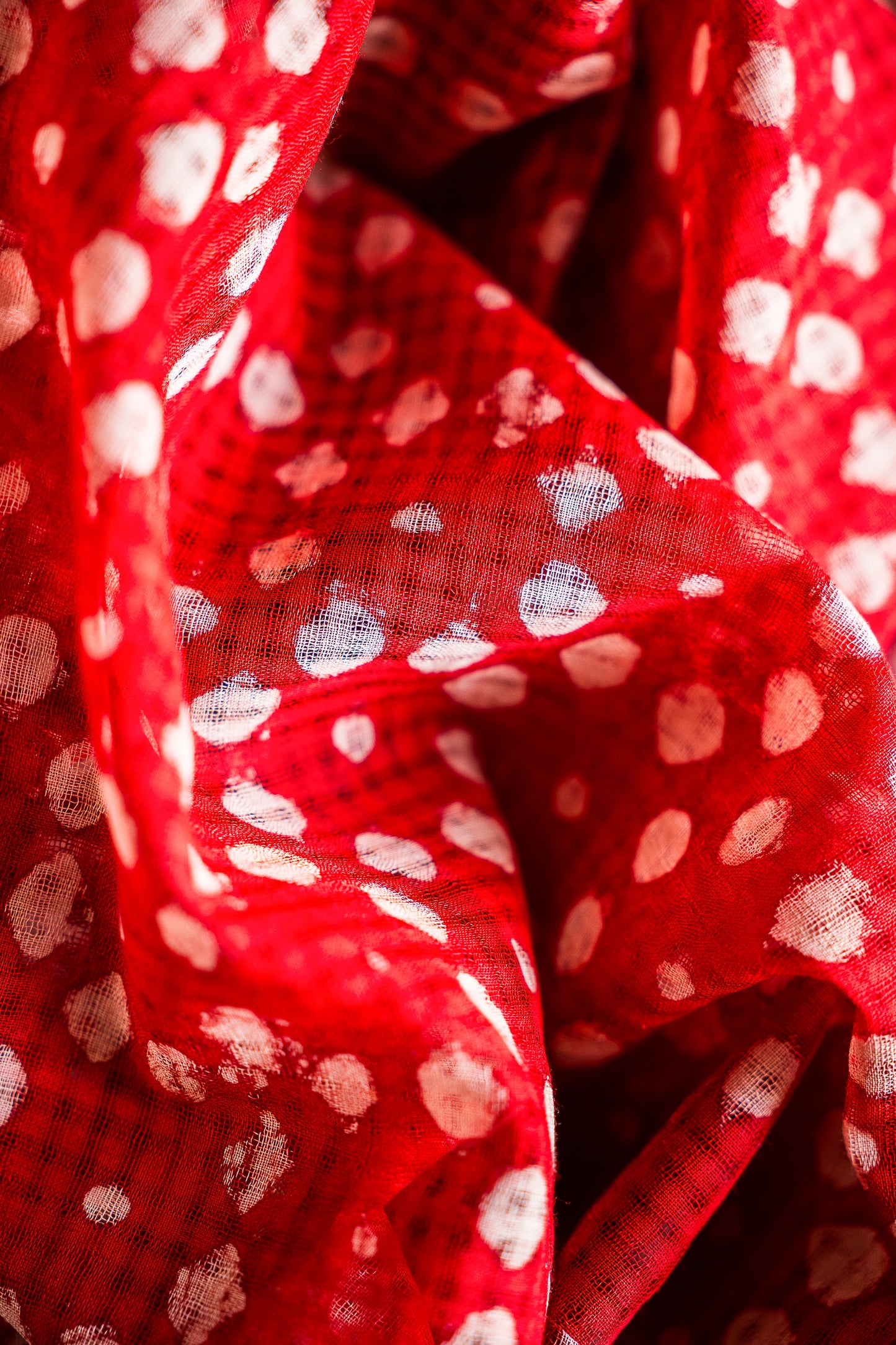 Rust Red Mangalagiri Cotton Saree Featuring an All Over Dabu Print