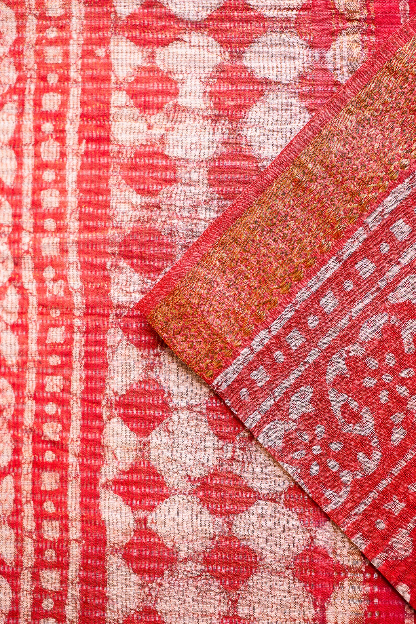 Rust Red Mangalagiri Cotton Saree Featuring an All Over Dabu Print
