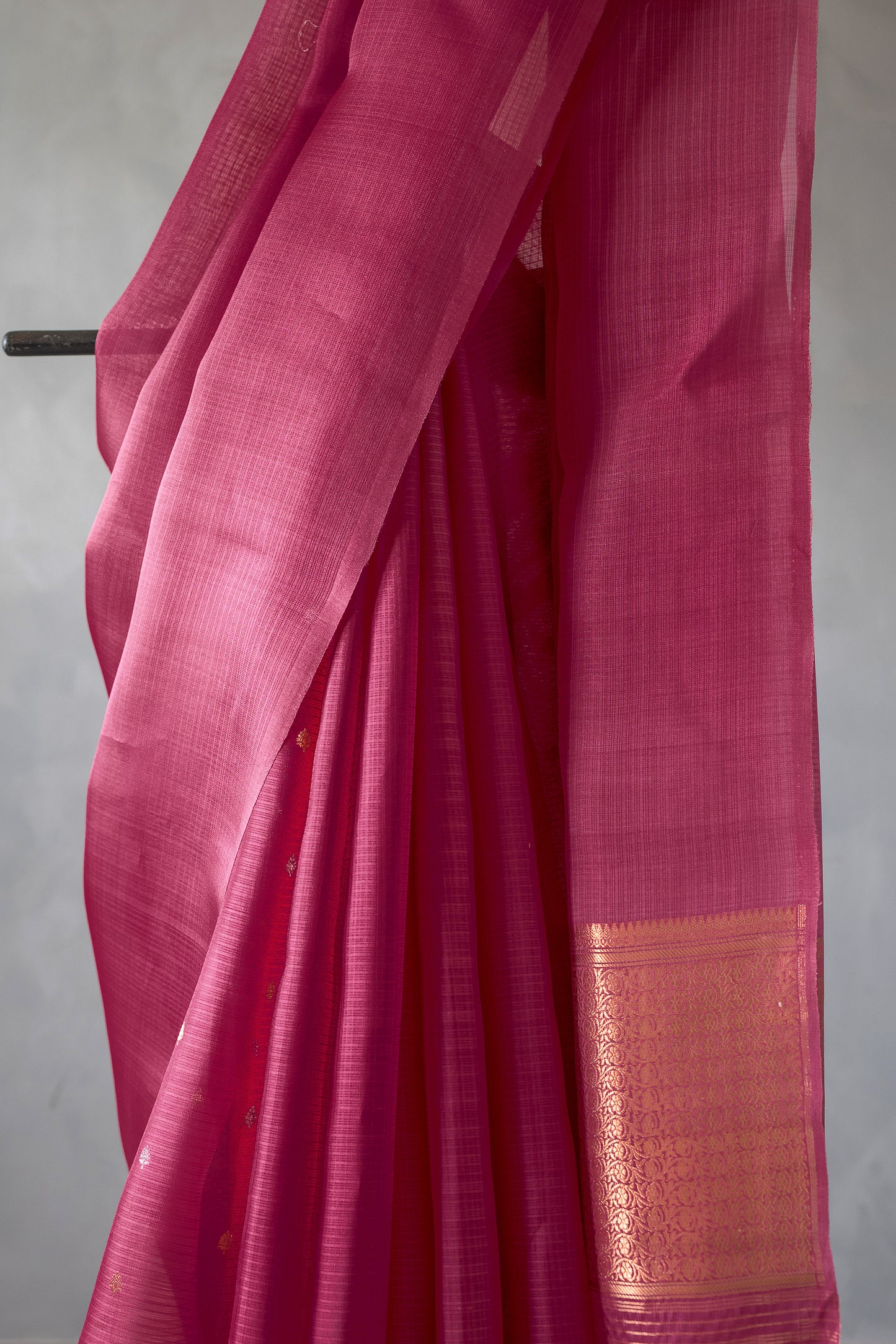 Raspberry Pink Banaras Organza Silk with a Subtle Micro Checks (Kota) Saree