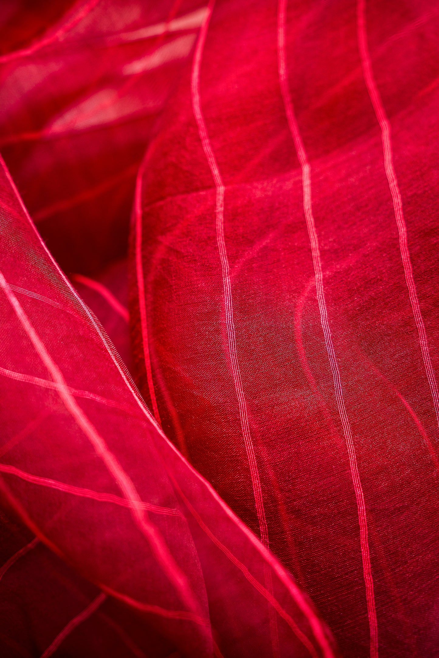 Ruby Red Organza Saree with Woven Stripes